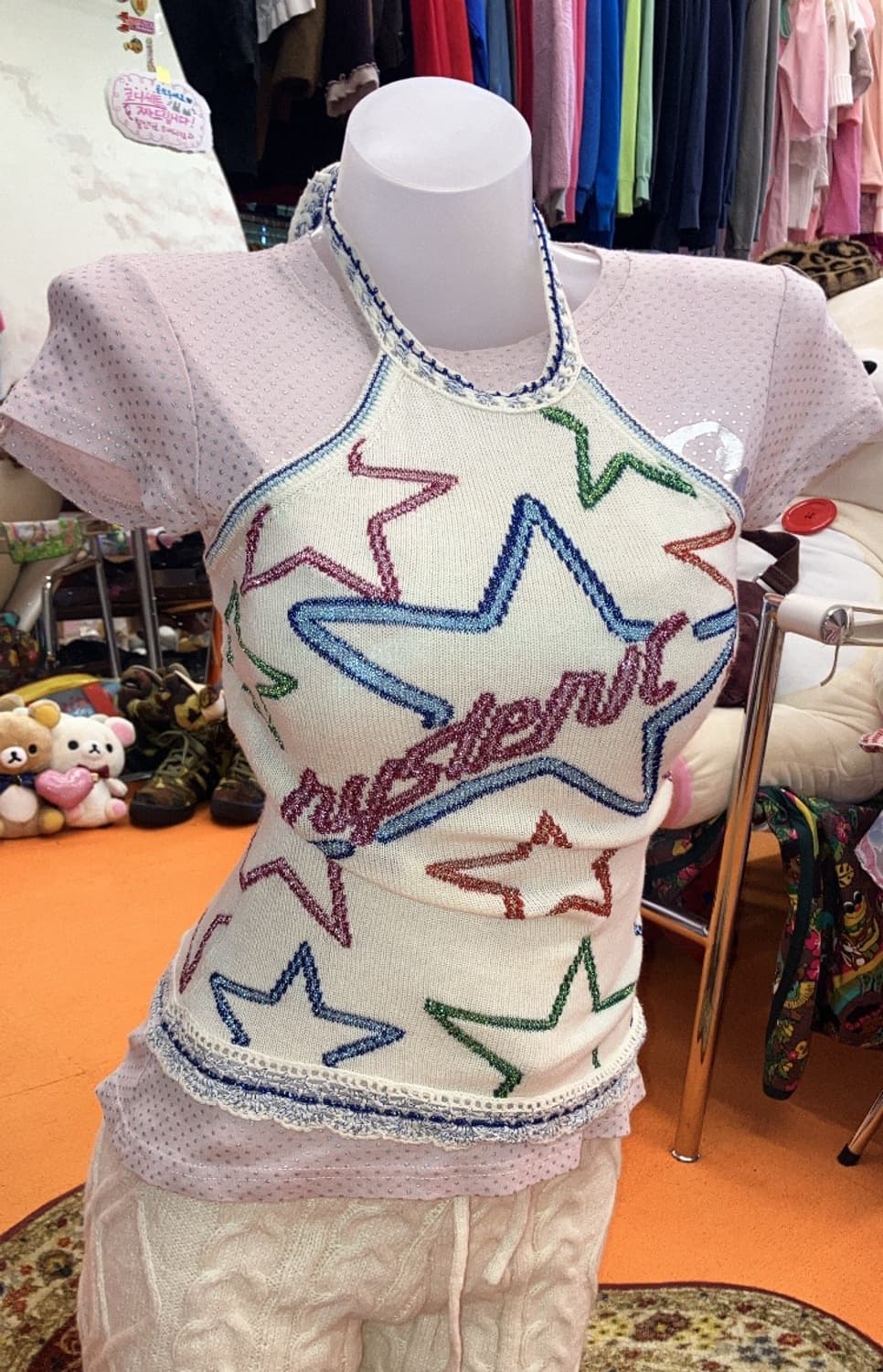 별 키치 홀터넥 니트 슬리브리스 상품이미지1