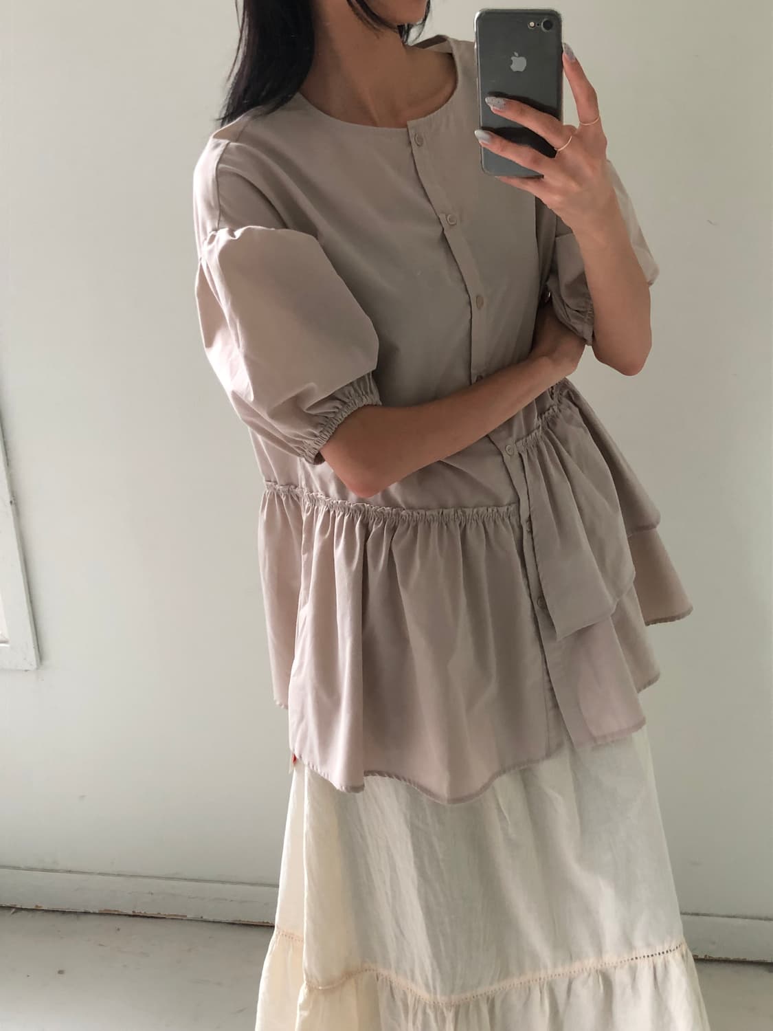 일본빈티지 언발 프릴 반팔 셔츠 상품이미지3