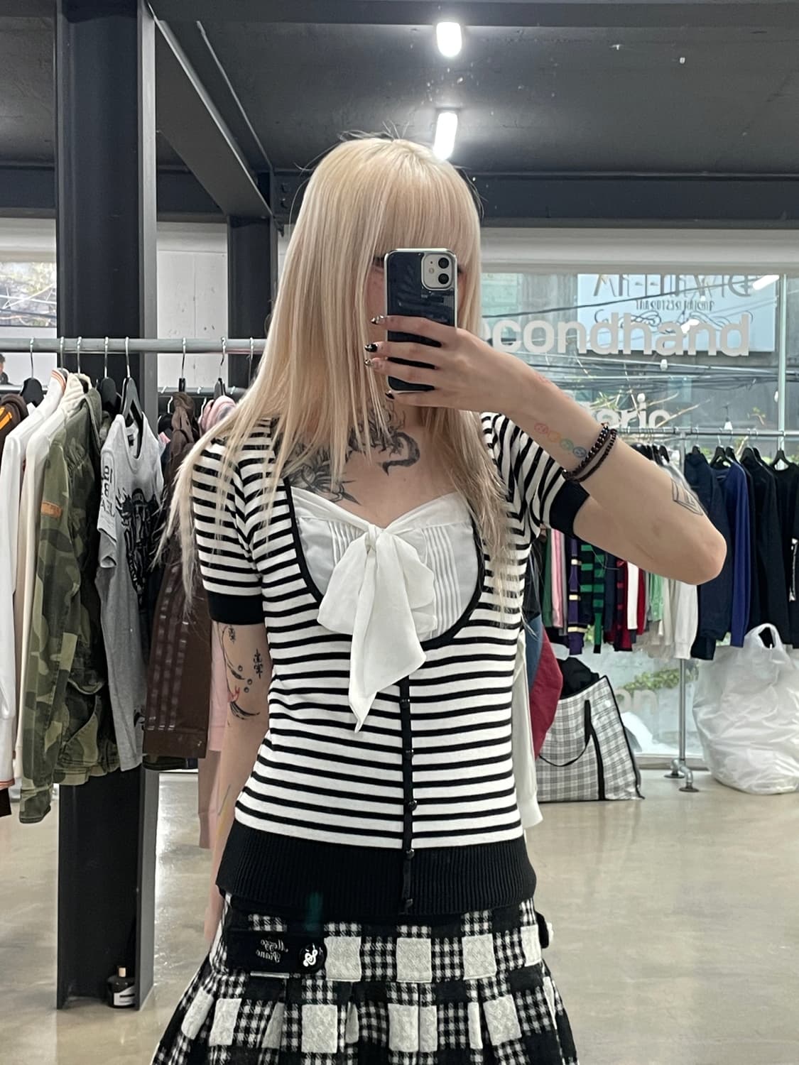 일본 vtg 스트라이브 리본 반팔 브이넥 니트 갸루 모리걸 상품이미지1