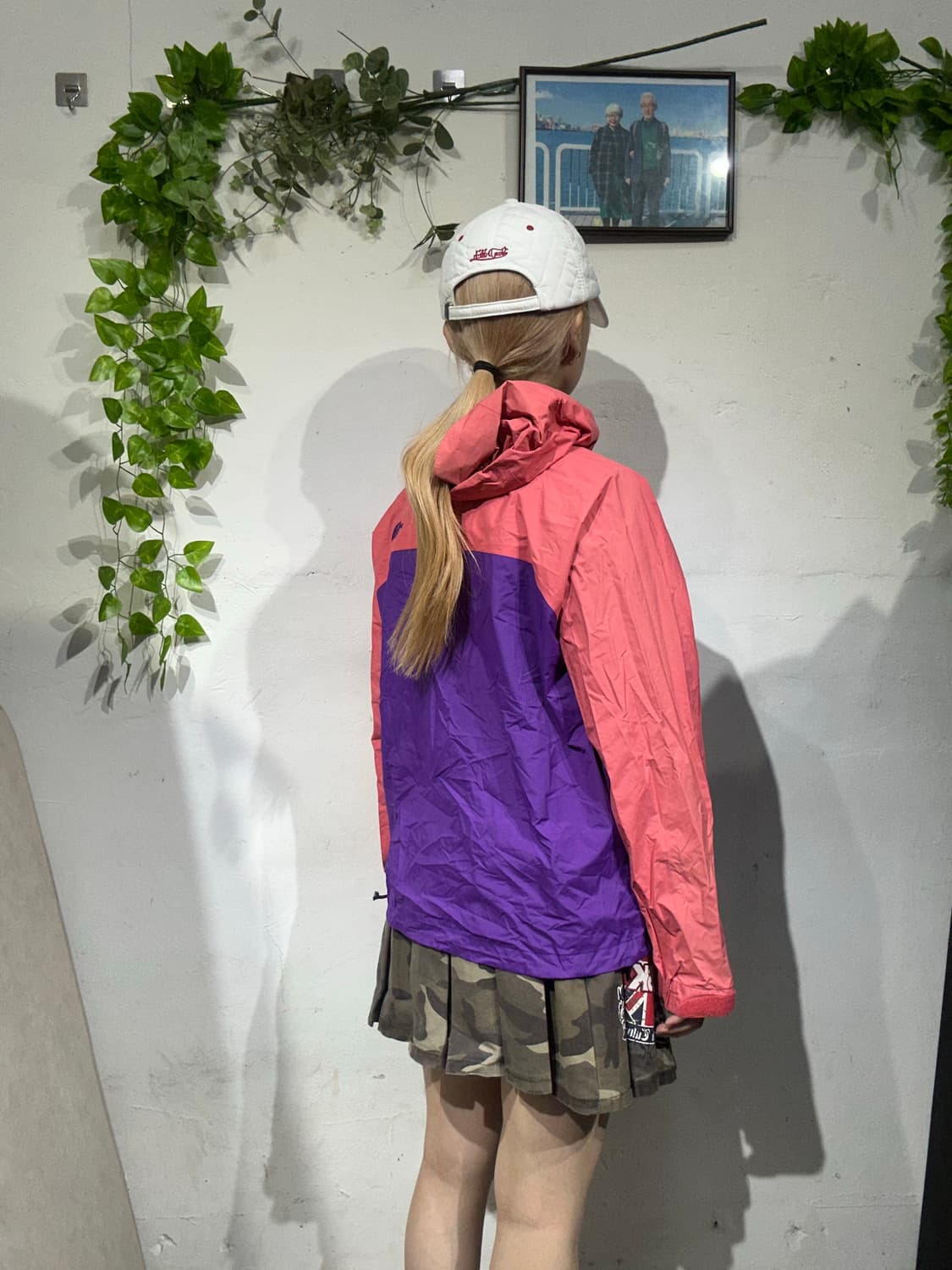 노스페이스 퍼플 핑크 로고 후드 바람막이 자켓 M 상품이미지3