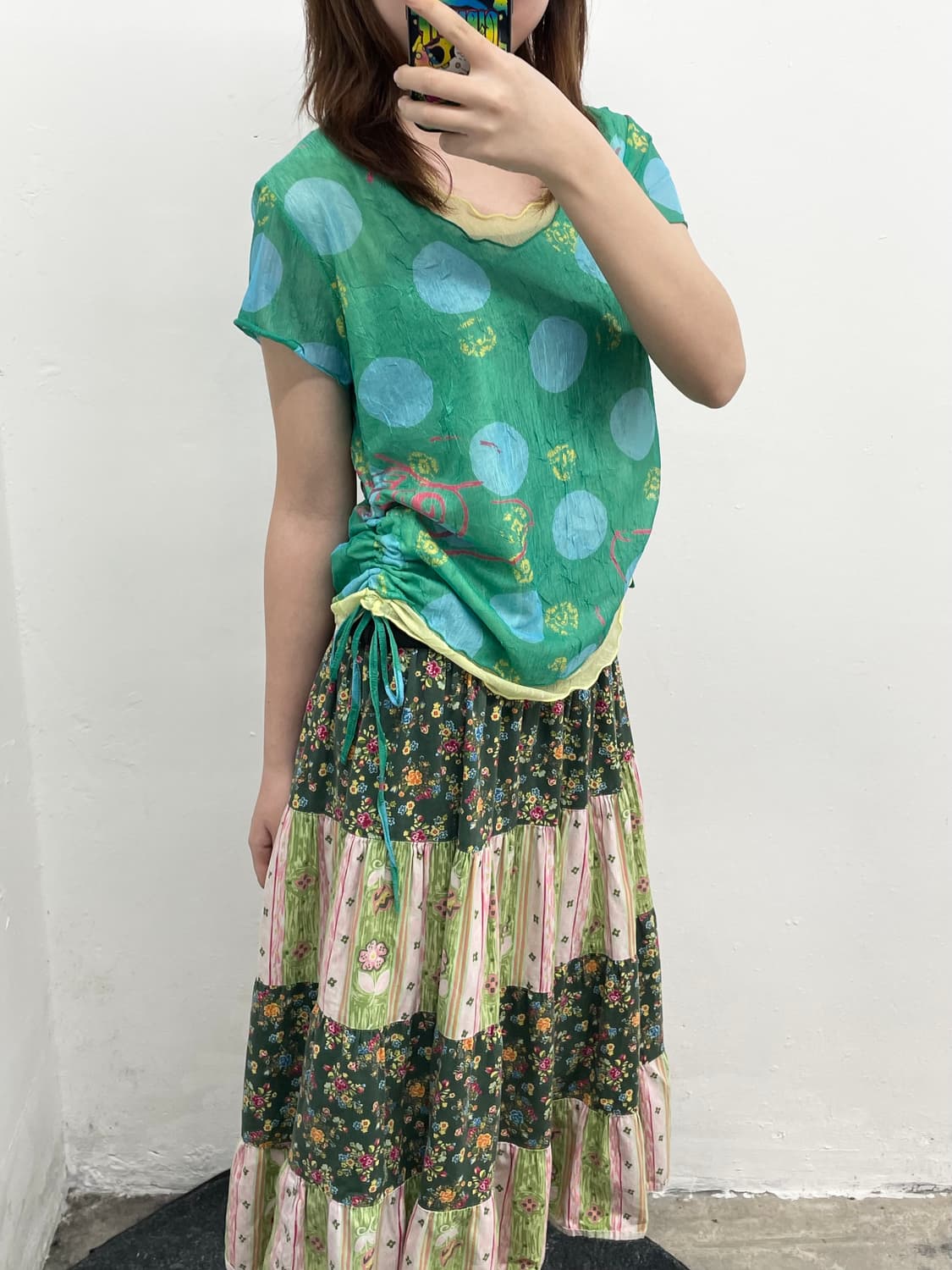 하구미 도트 레이어드 셔링 탑 상품이미지4