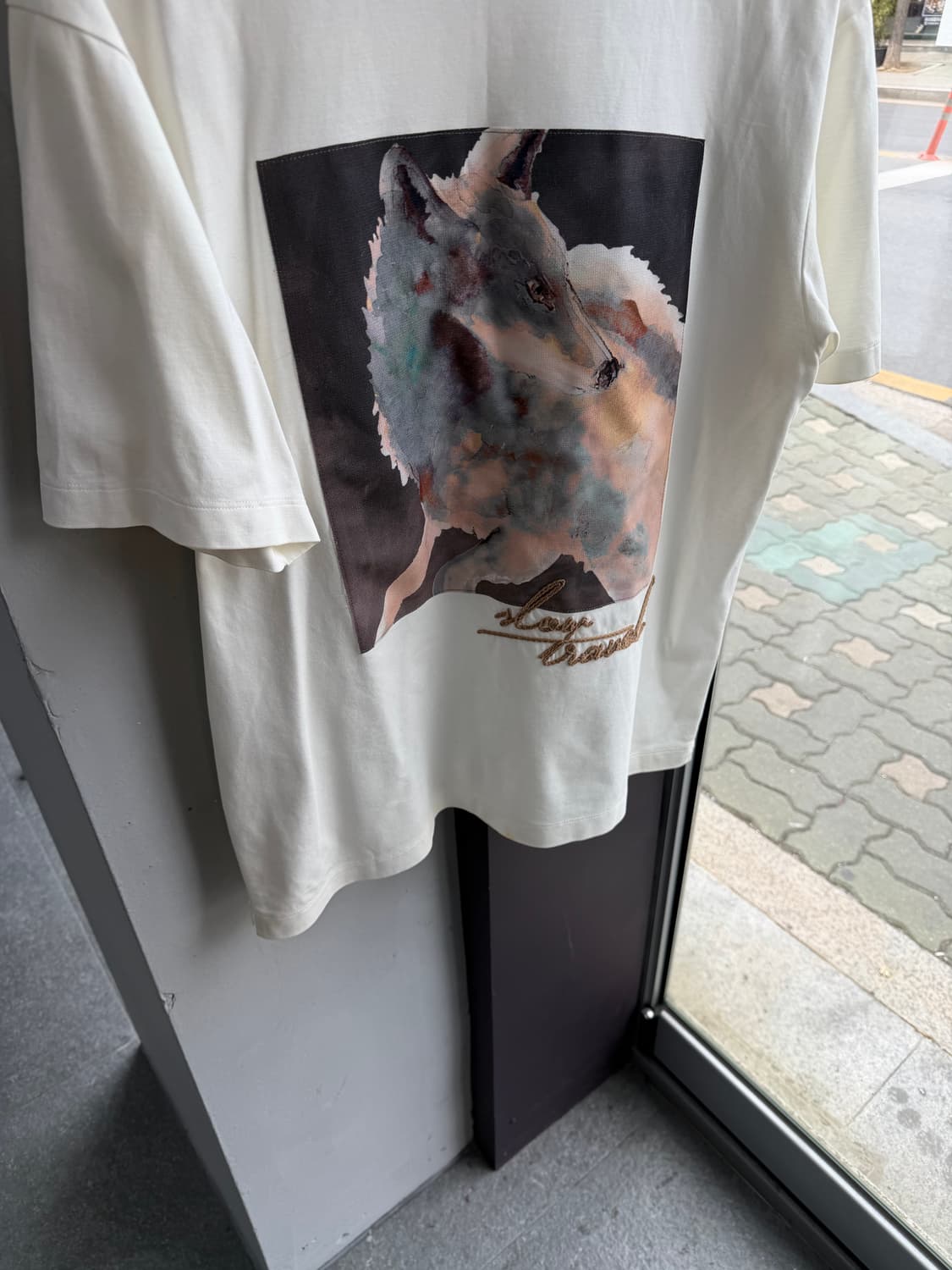 100/ 타임옴므 울프 프린팅 라운드 반팔 상품이미지4