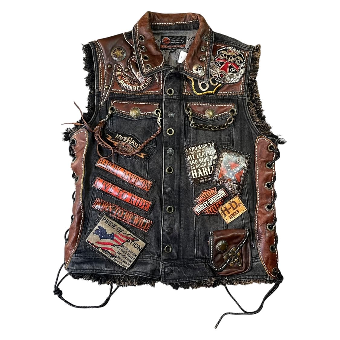 VINTAGE 커스텀 할리 데님 레더 베스트 자켓 상품이미지1