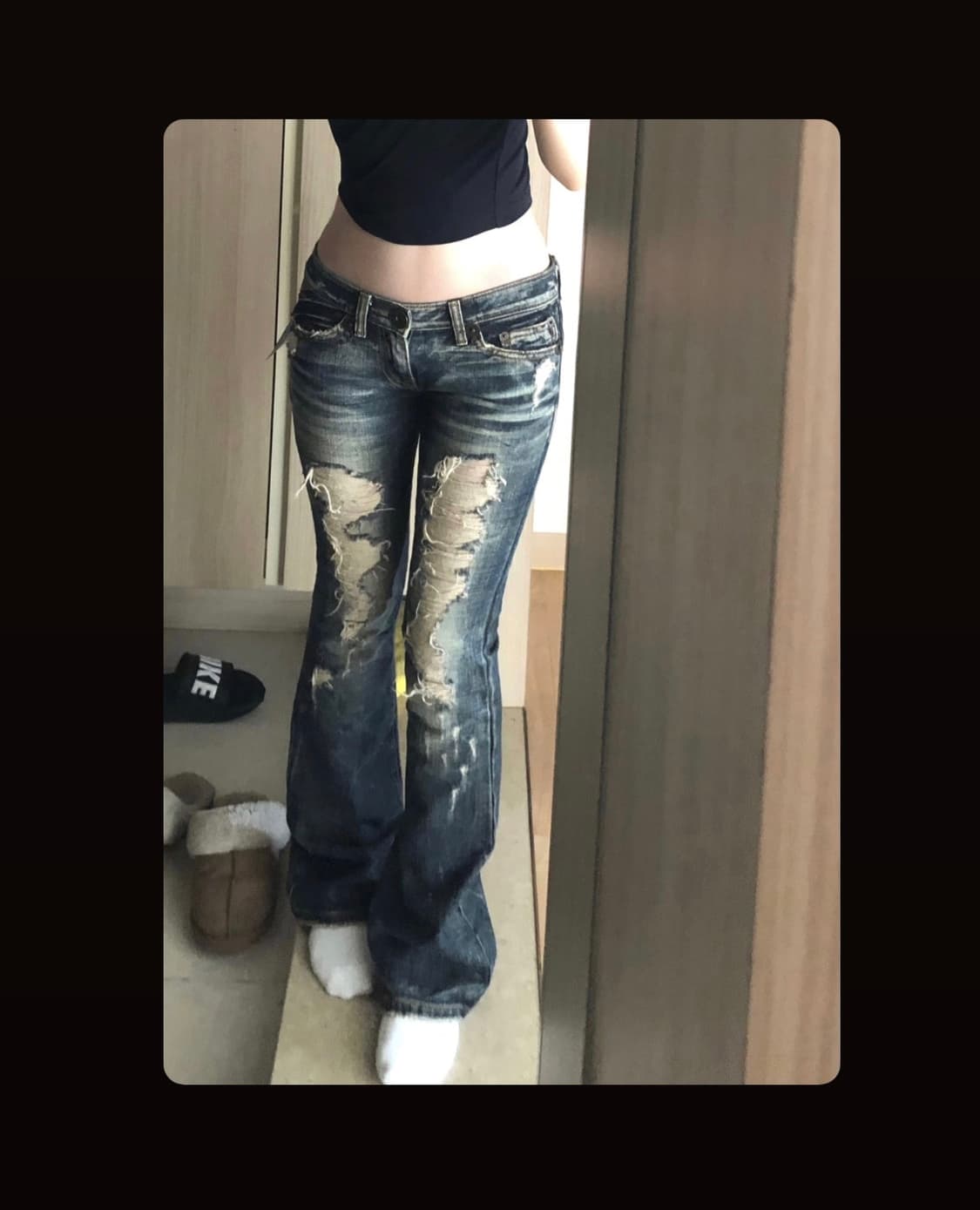 빈티지 오네갸루 데님 데미지 부츠컷 팬츠 찢청 y2k 00s 로우라이즈 상품이미지1