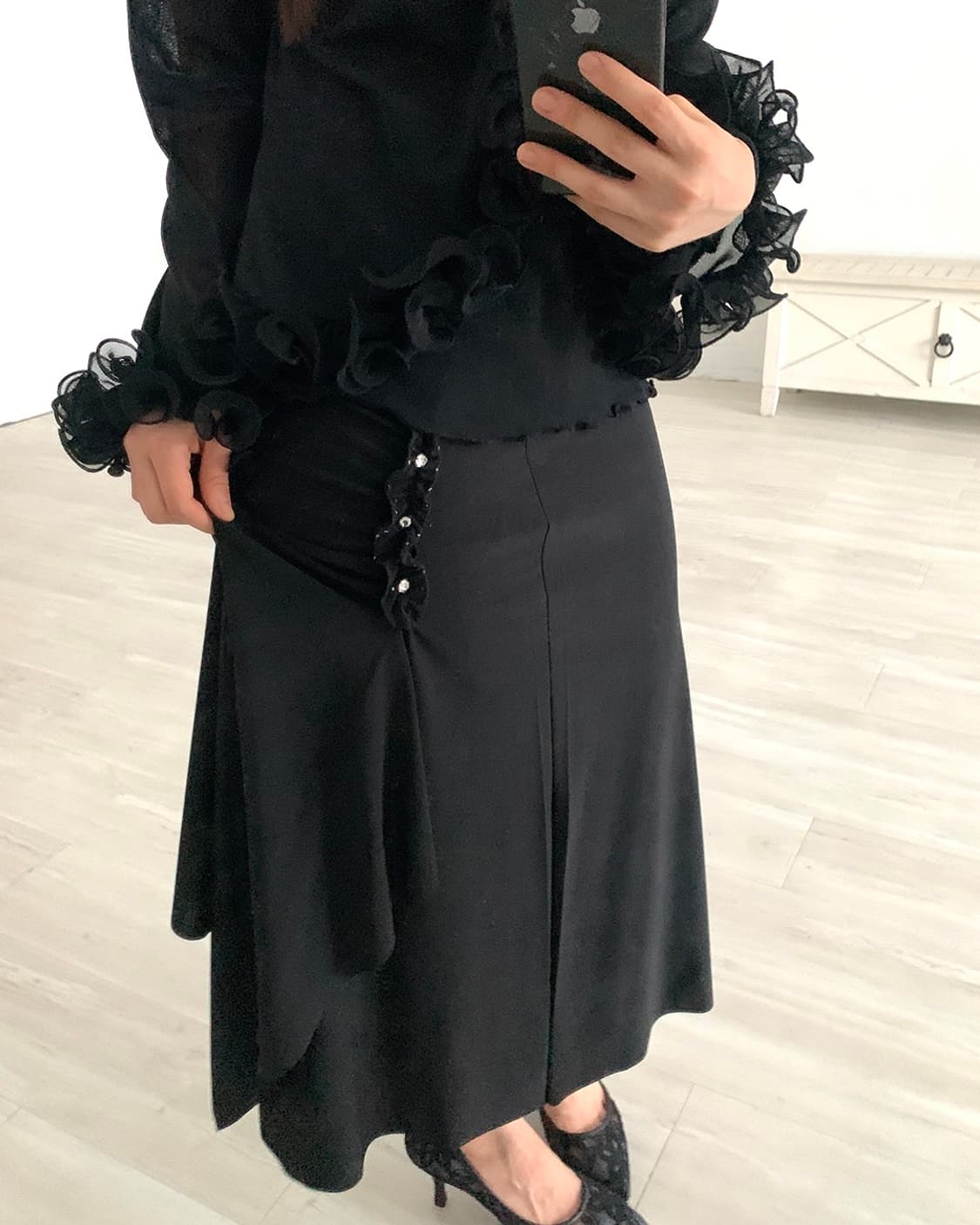 Black Shirring Detail Layered point Long 상품이미지3
