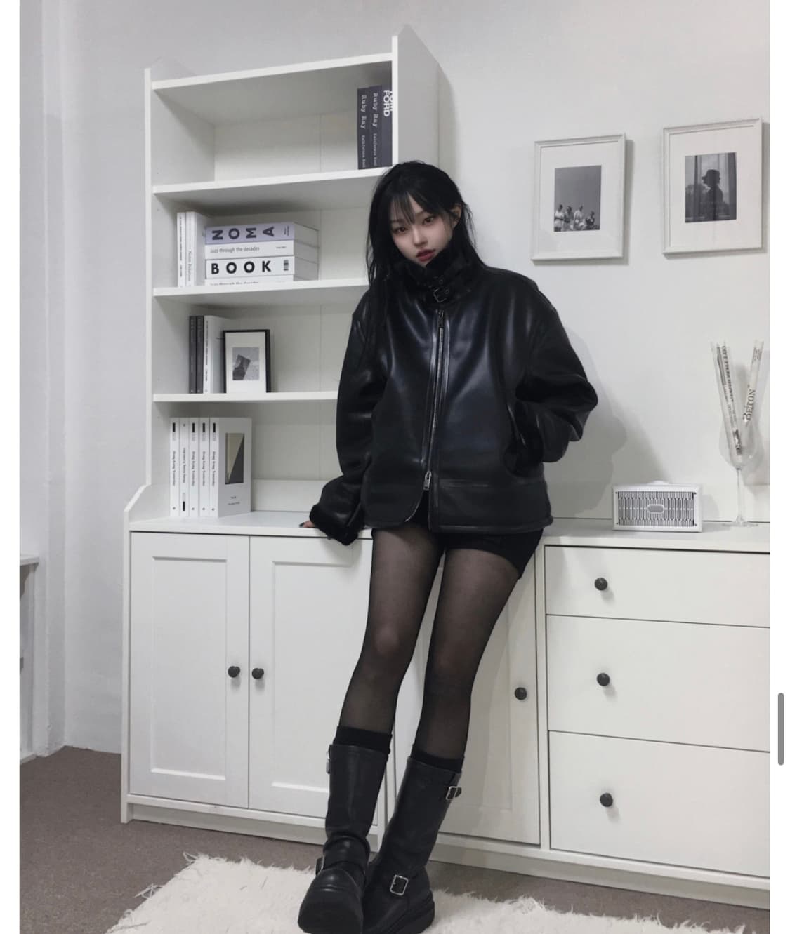 노지연 moso 비건 래더 시어링 블랙 무스탕 새상품 상품이미지5