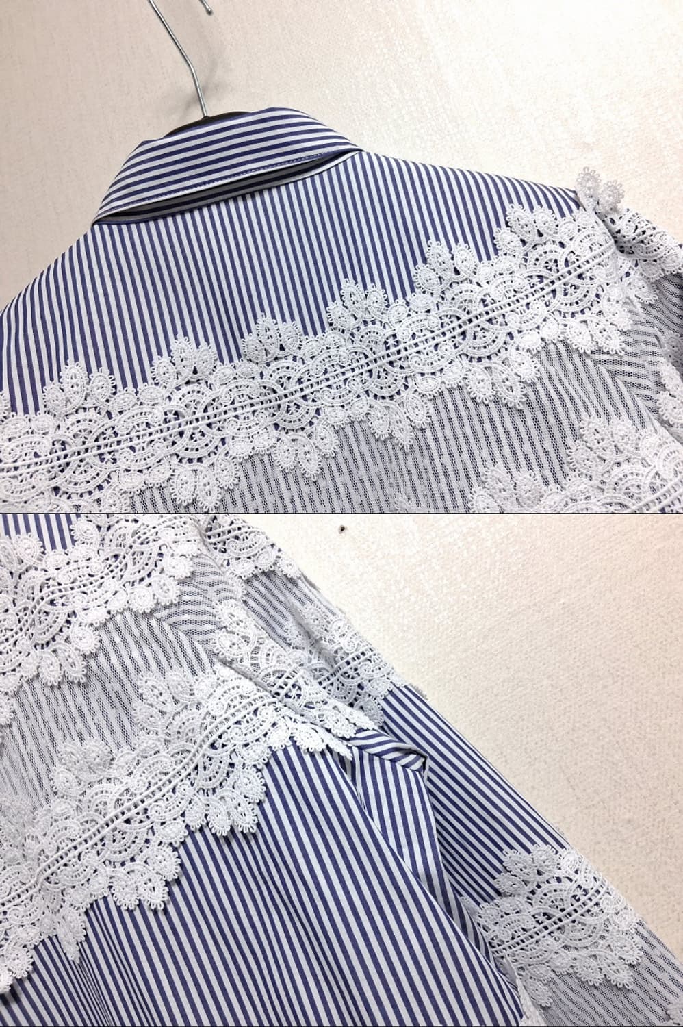 일본수입 KYOKO HIGA 네이비스트라이프 레이스블라우스 5566 미착 상품이미지6