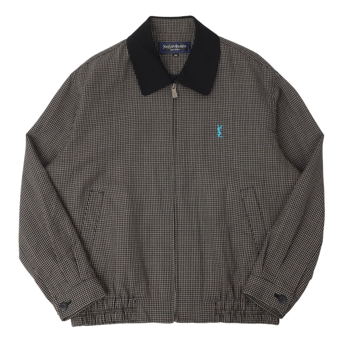 입생로랑 배색 카라 체크 울 블루종 자켓 상품이미지1