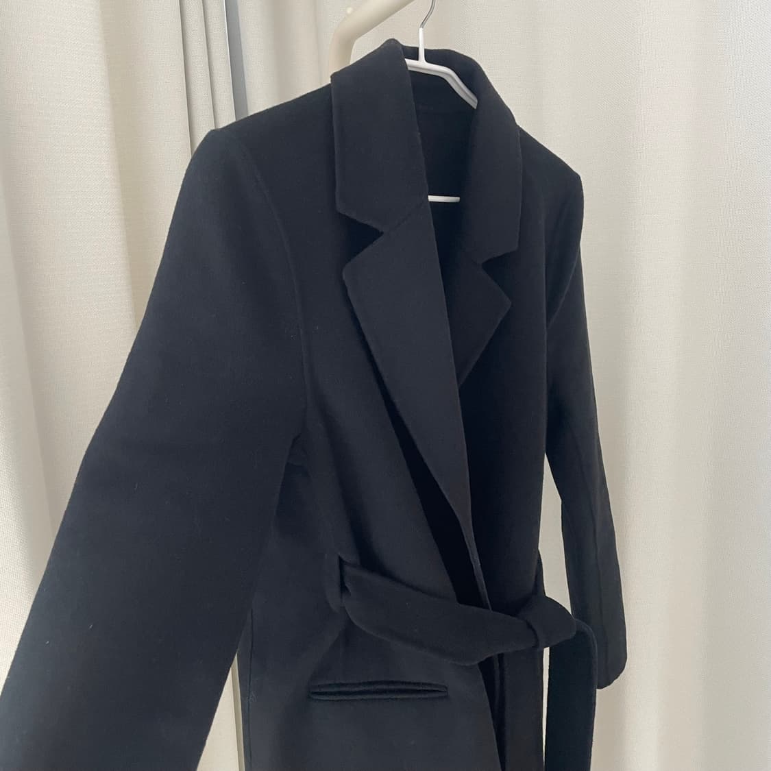 블랙 울 혼방 롱 코트 FREE 사이즈 상품이미지5