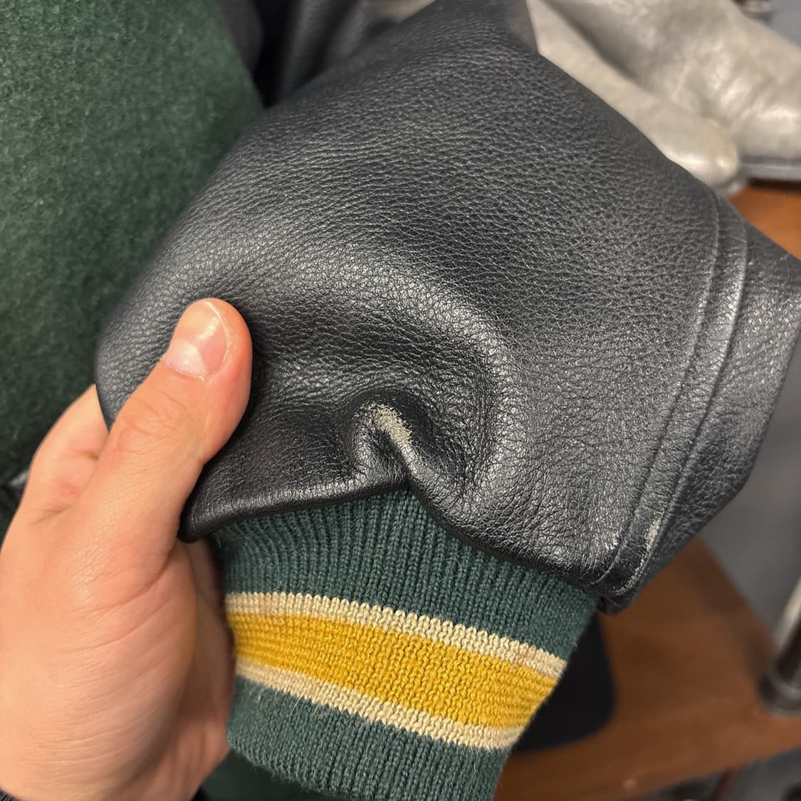 80s 맨즈 플랑드레 엠브로이드 울 레더 후드 바시티 자켓 N936 상품이미지7