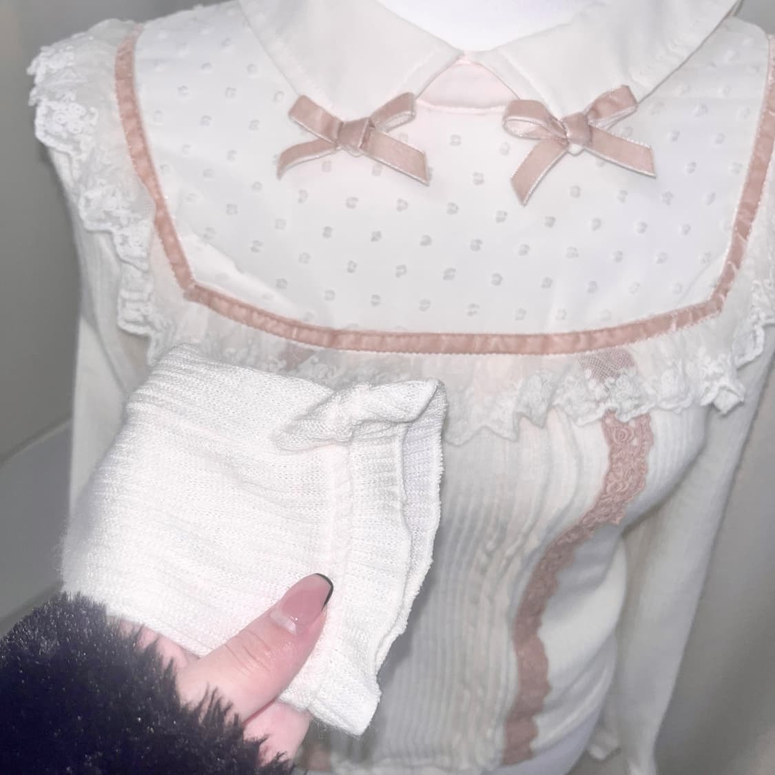 리즈리사깔 히메갸루 로걀탑 딱붙 레이스리본 카라티 상품이미지3