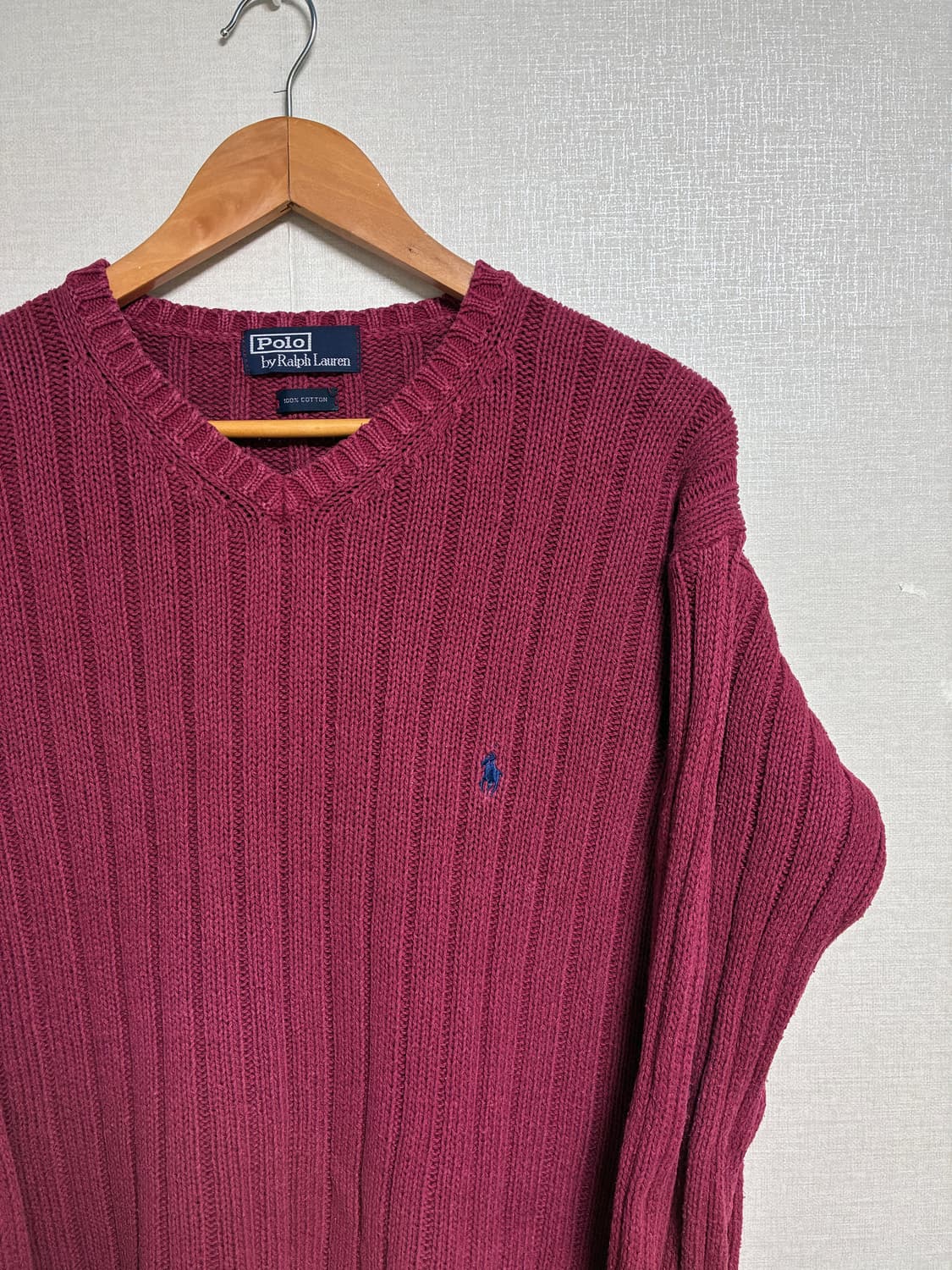 빈티지 폴로 브이넥 니트 빈티지 레드 M 상품이미지1