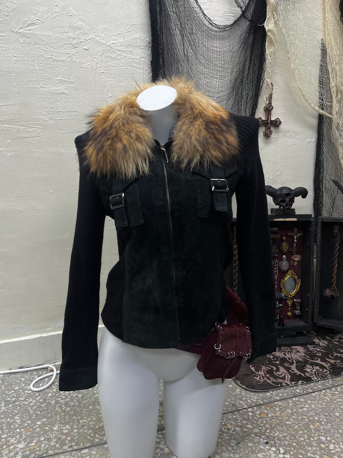 Trans work 00s trimming fur ribbed swede 상품이미지1