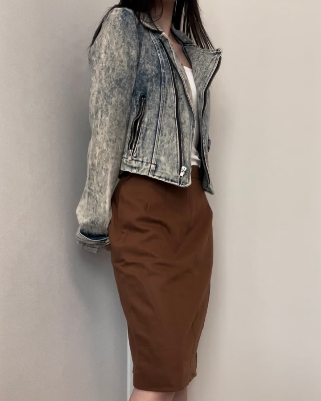 camel brown suede midi skirt 상품이미지4