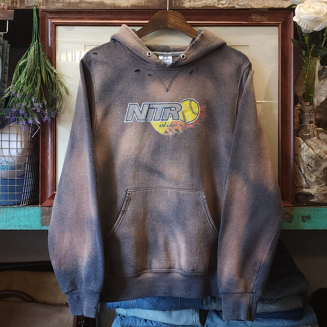 90s 러셀 후드 빈티지 스웻셔츠 썬페이딩 그레이 s 상품이미지2