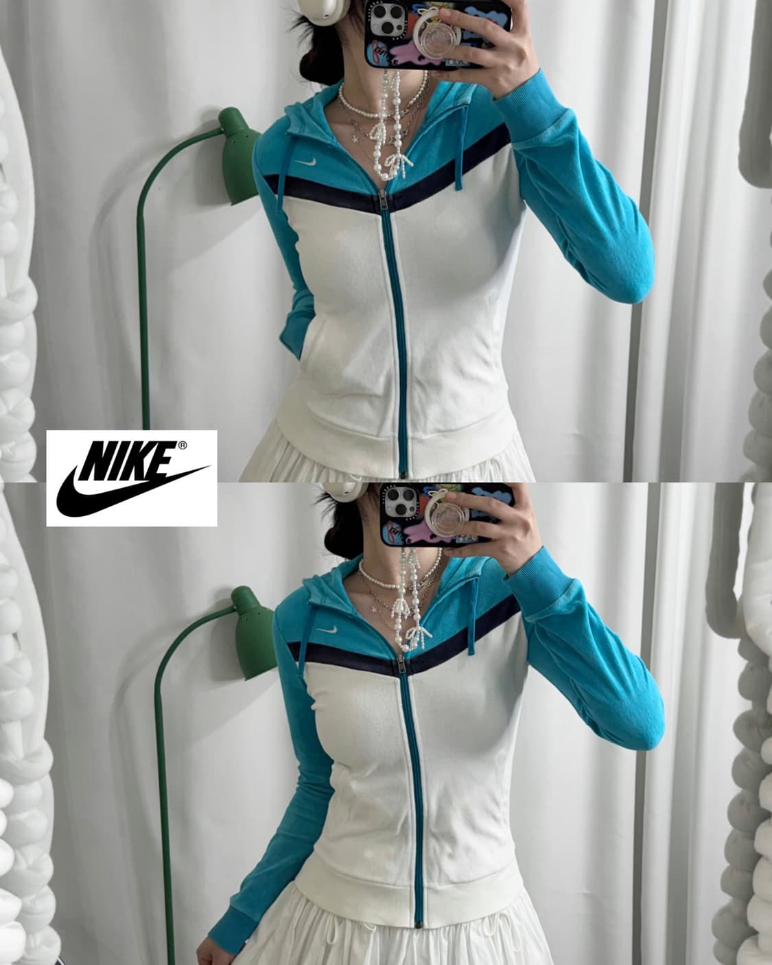 나이키 화이트 & 블루 테리 후드 집업 상품이미지5