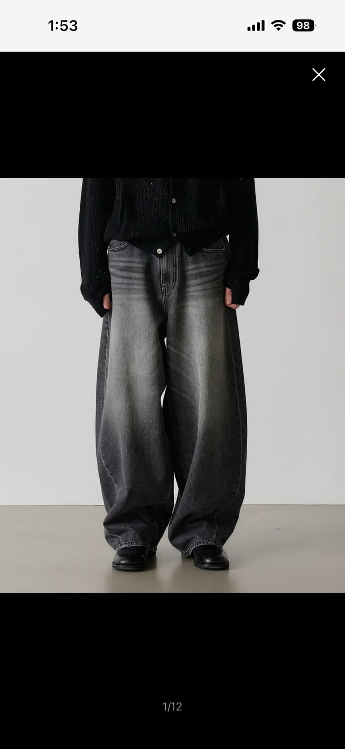 노운 와이드 커브드 데님 팸츠 상품이미지1