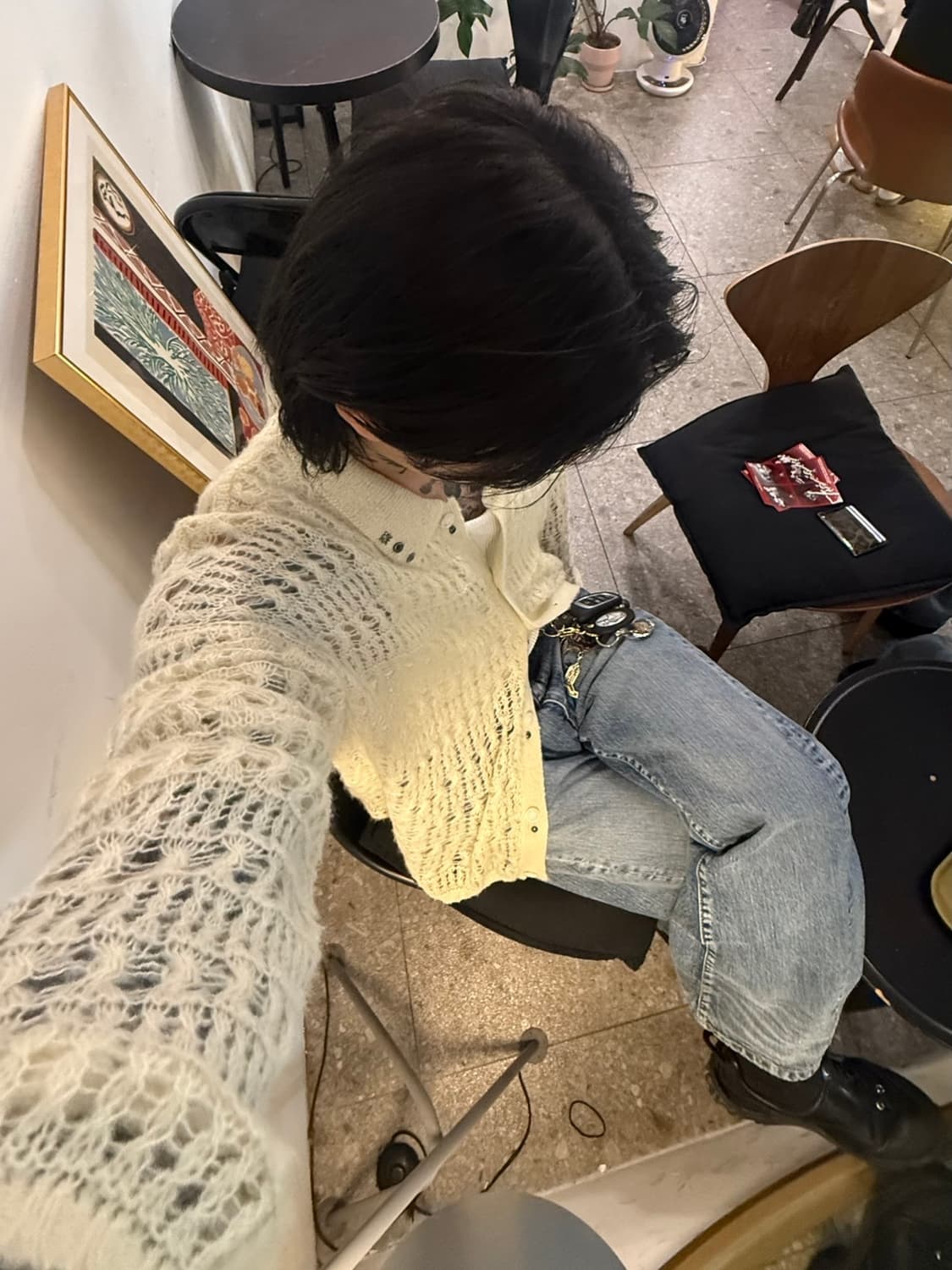 가키하라 아이보리 가디건 착샷o 상품이미지5