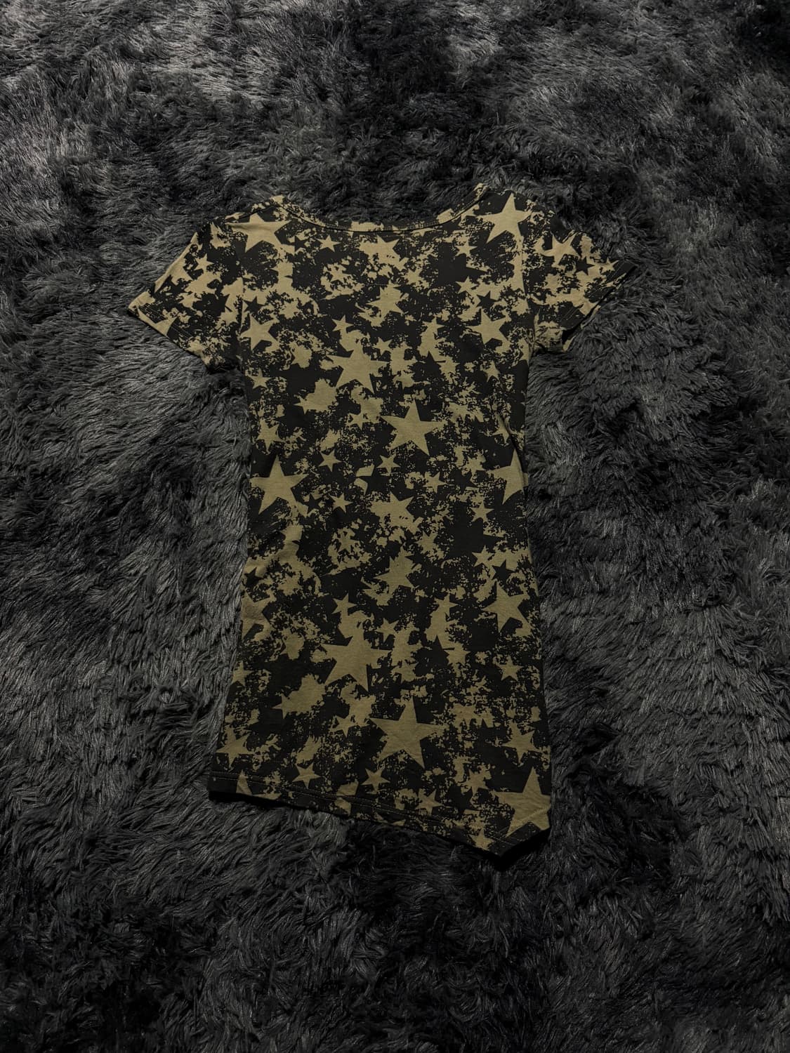 Sky Bomber 카키 스타패턴 글리터 레터링 언발 반팔 티셔츠 상품이미지2