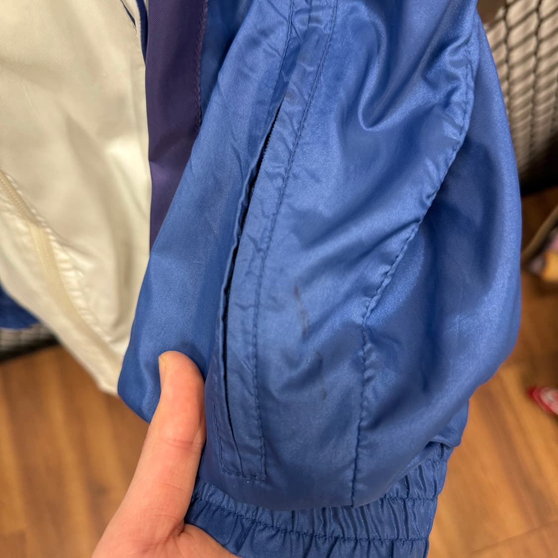 90s 아디다스 올드스쿨 바람막이 전후면 패턴 포인트 블루 화이트 상품이미지9