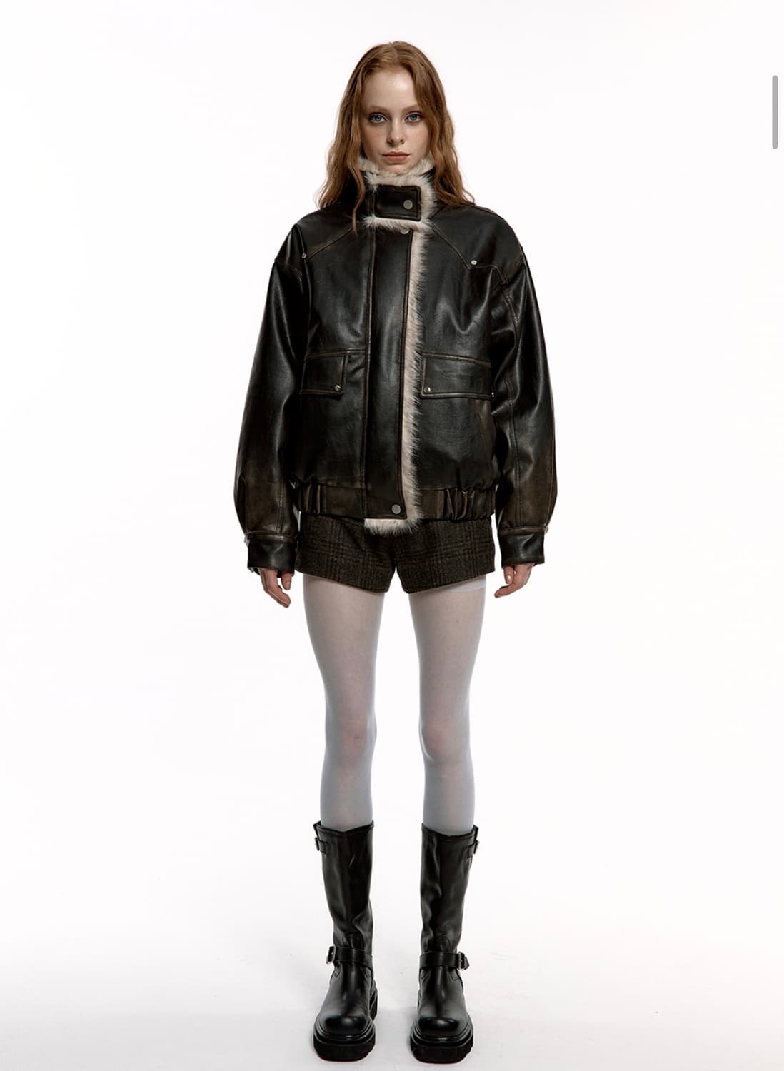 러프넥 워싱 레더 자켓  상품이미지3