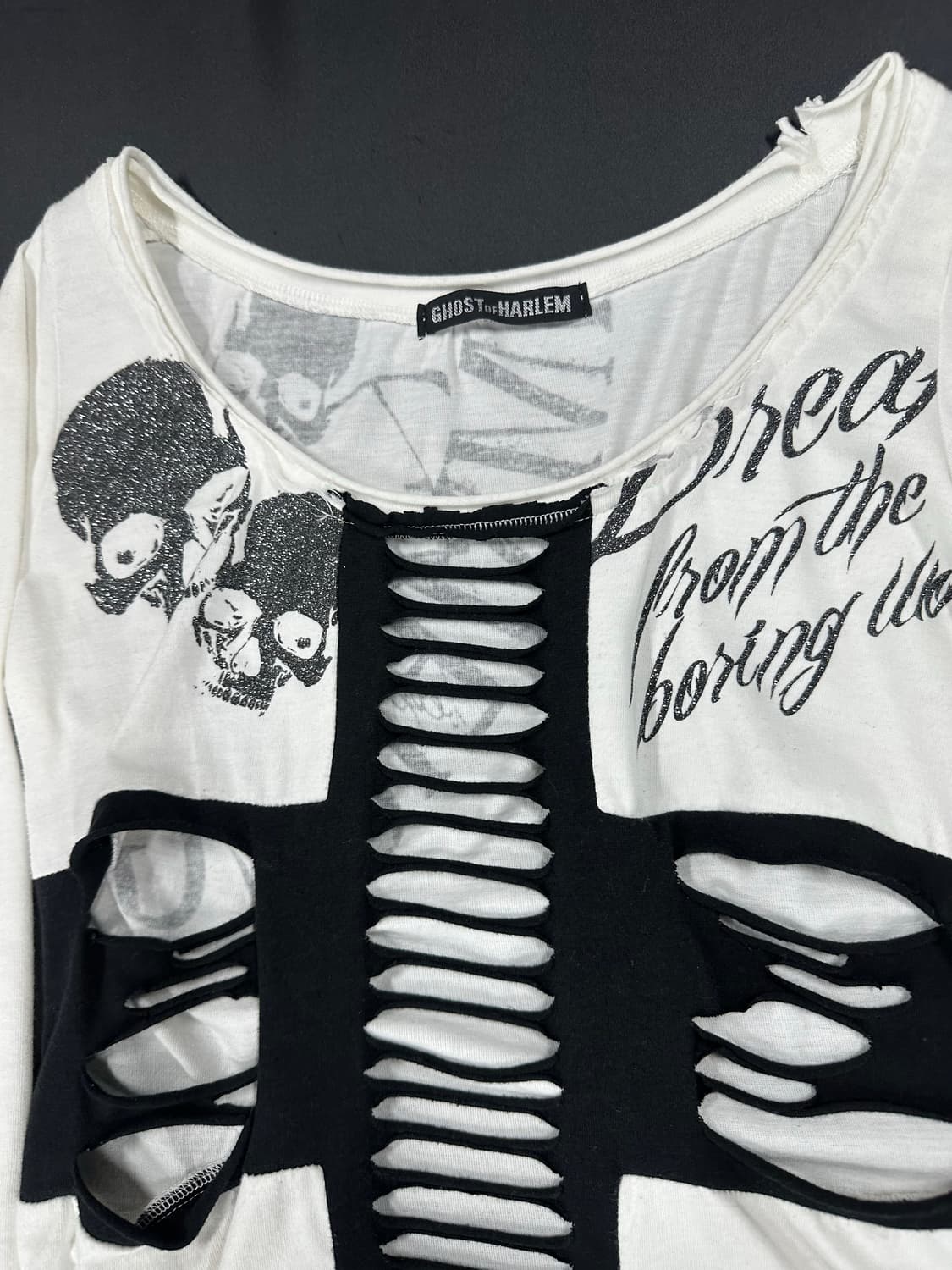 고스트 오브 할렘 펑크 Y2K 갸루 스컬 십자가 컷아웃 절개 롱슬리브 긴 상품이미지6