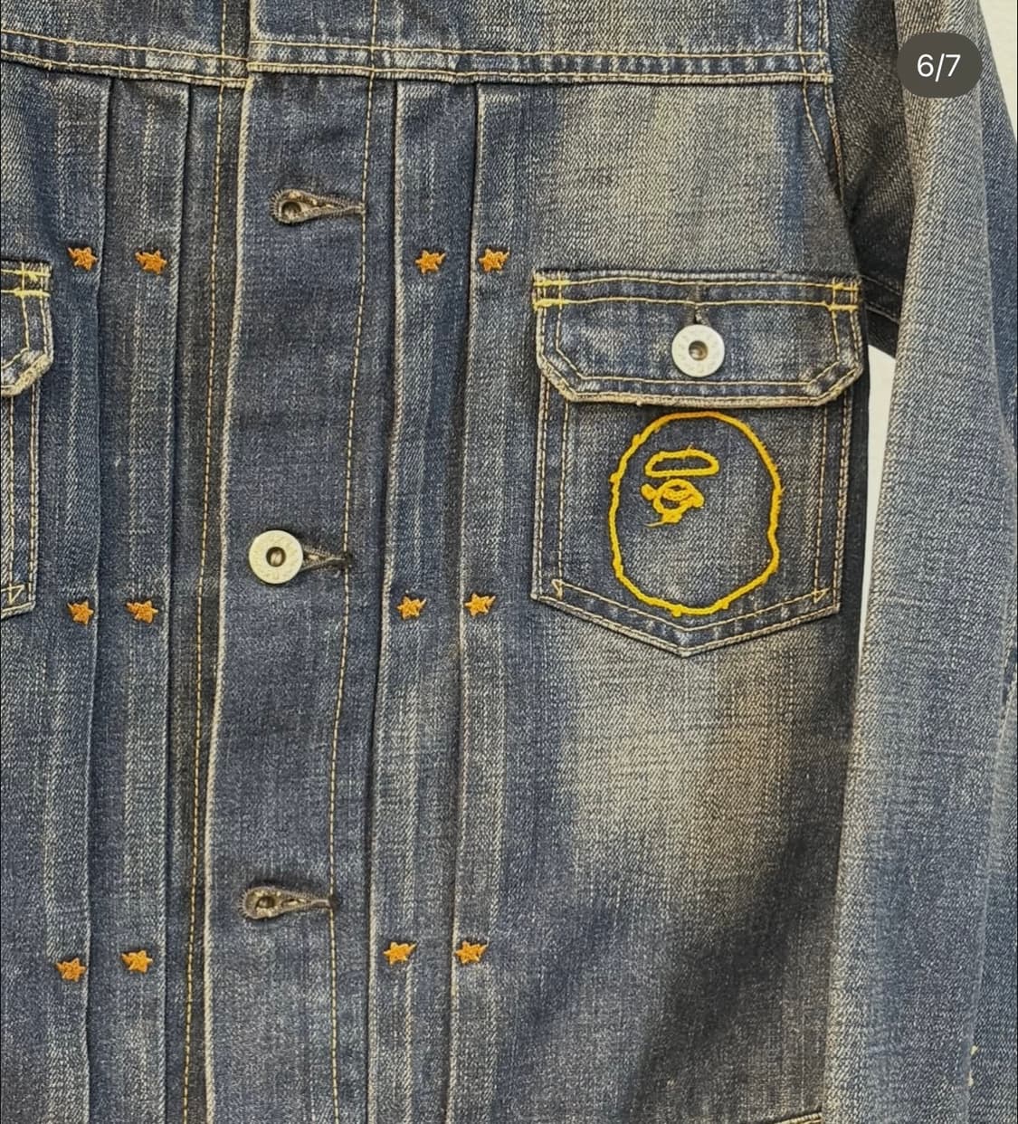 베이프 딱붙핏 워싱 데님 자켓 세컨드 지쟌 상품이미지6