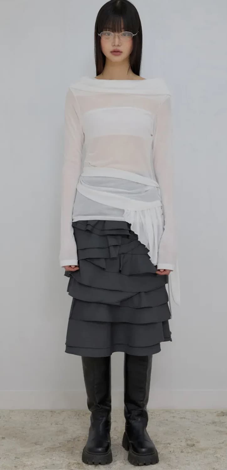 플레어업 프릴 오프숄더 화이트  상품이미지3