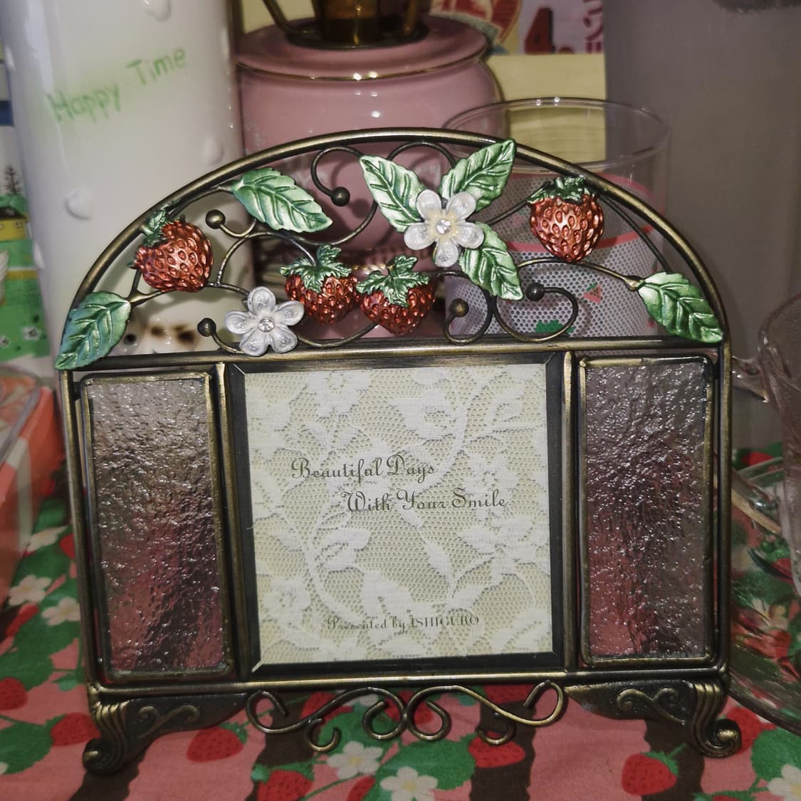 90s 엔틱 딸기 넝쿨 글라스 탁상 액자 상품이미지5