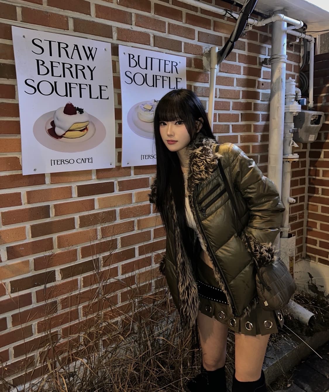 니콜클럽 카키 퍼 패딩 자켓 /유니크 Y2K 무드 상품이미지5