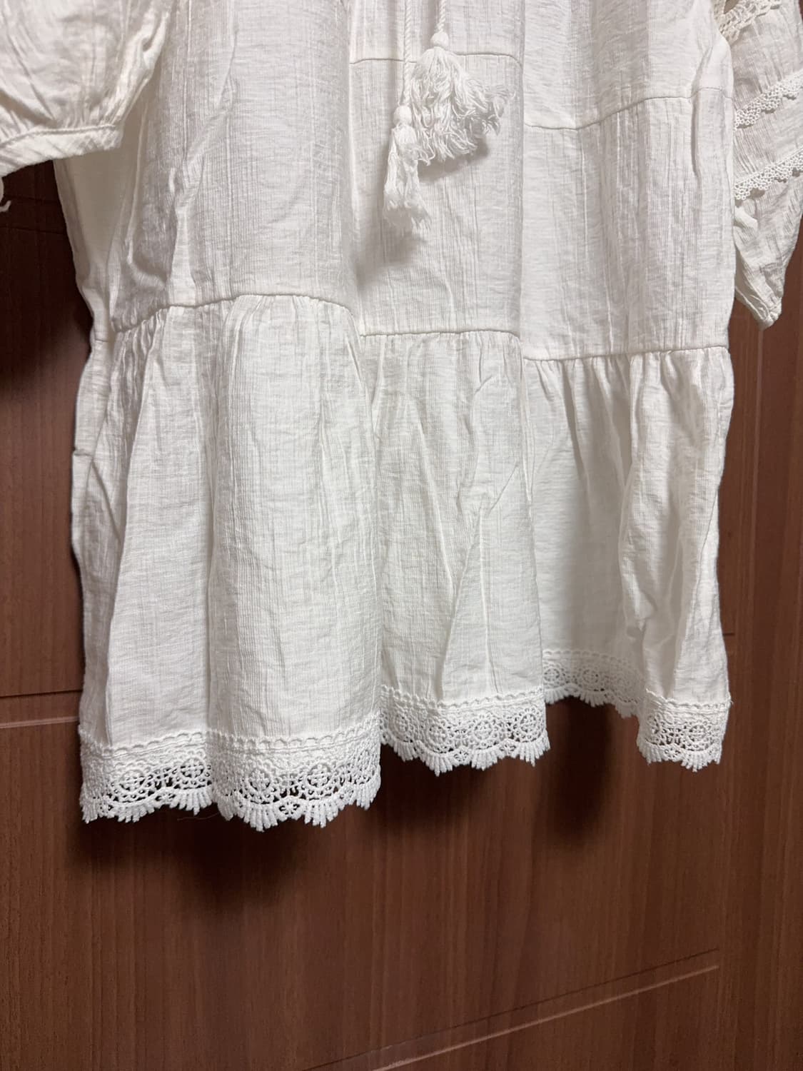 모리걸 하구미 몽골 빈티지 화이트 레이스 크로셰 자수 원피스 상품이미지3