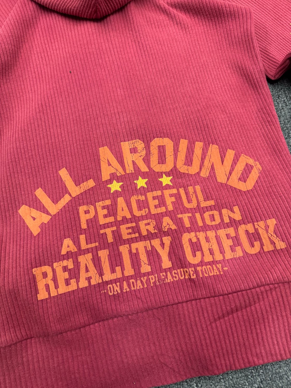 M)Real masters 빈티지 y2k 골지 프린팅 버건디 후드 집업 상품이미지6