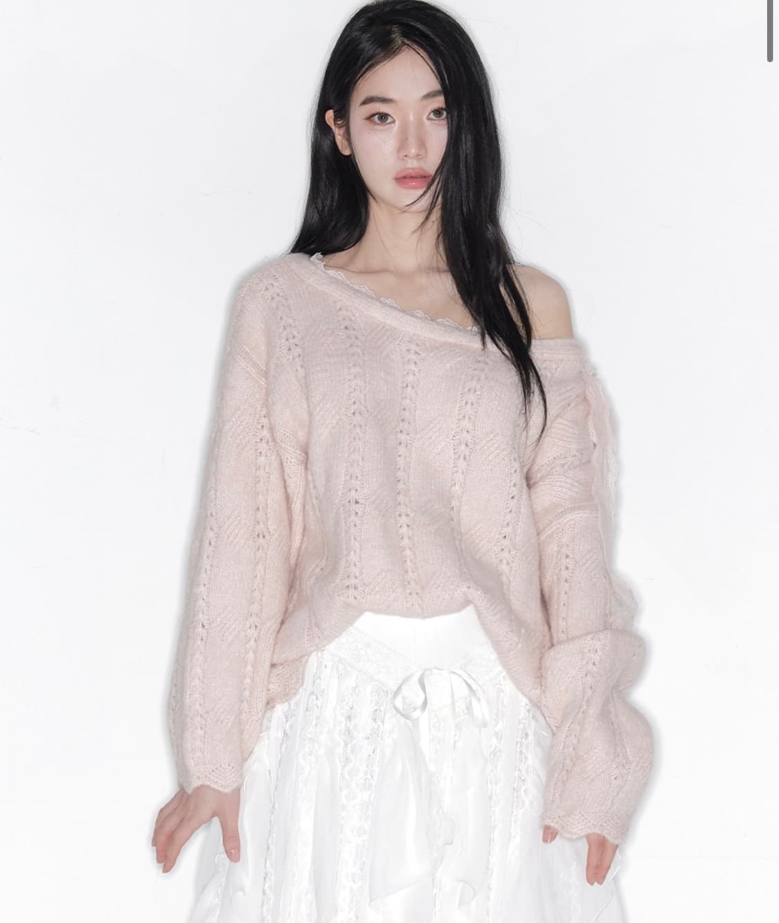 현물 The tis 더티스 소프트 베일 오프숄더 니트  soft veil 상품이미지1