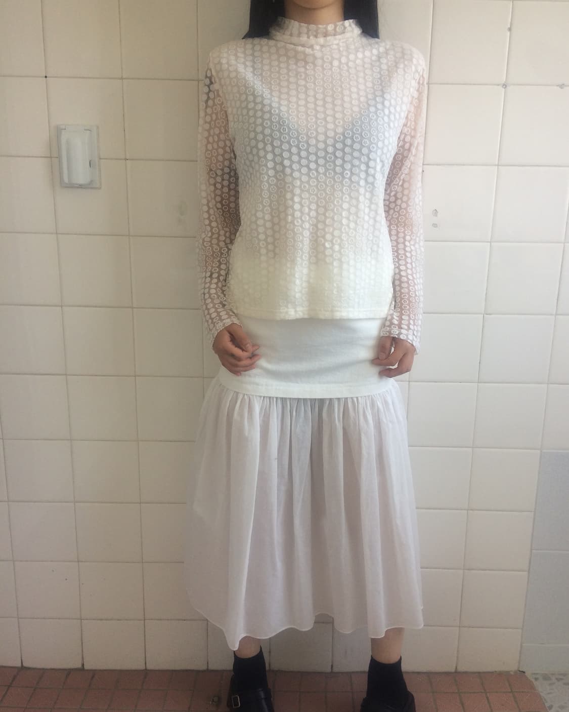 Dot pattern high neck mesh sleeve 상품이미지6