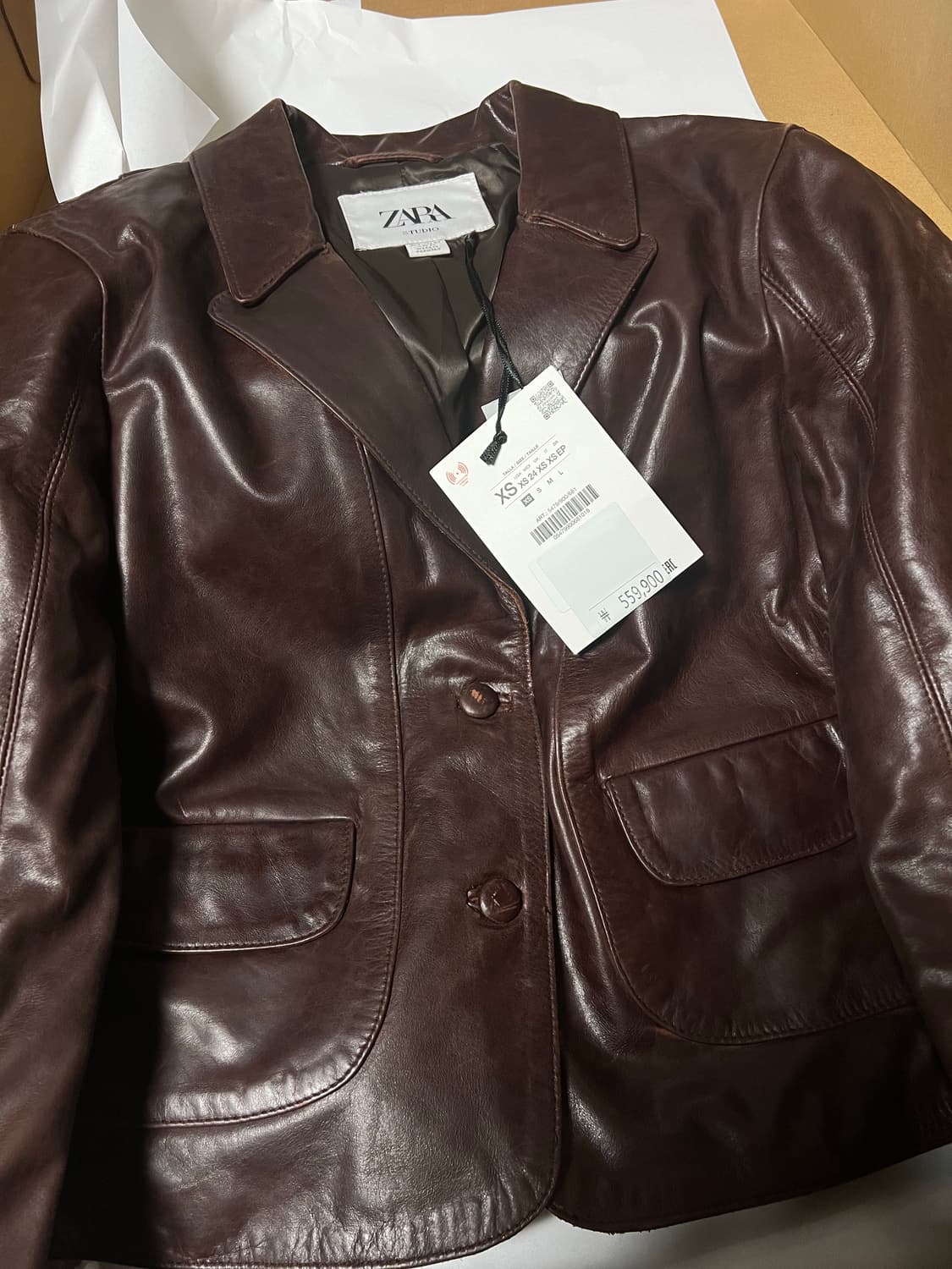 XS(KR 44) 자라 리미티드 에디션 100% 가죽 크롭 블레이저 상품이미지9