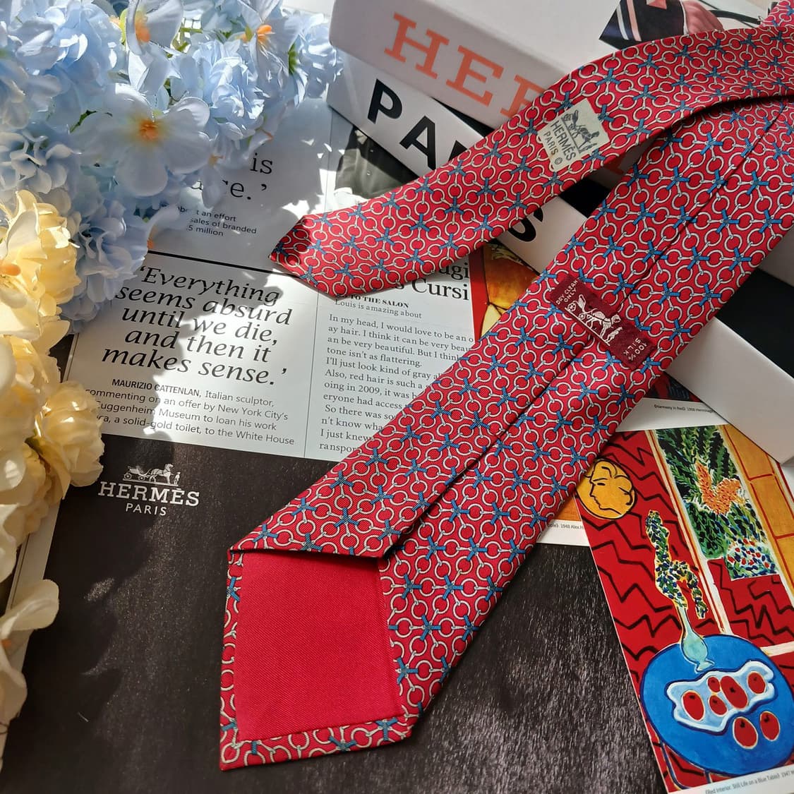 에르메스 실크 레드 체인 패턴 넥타이 8.5cm A등급 E949
 상품이미지4