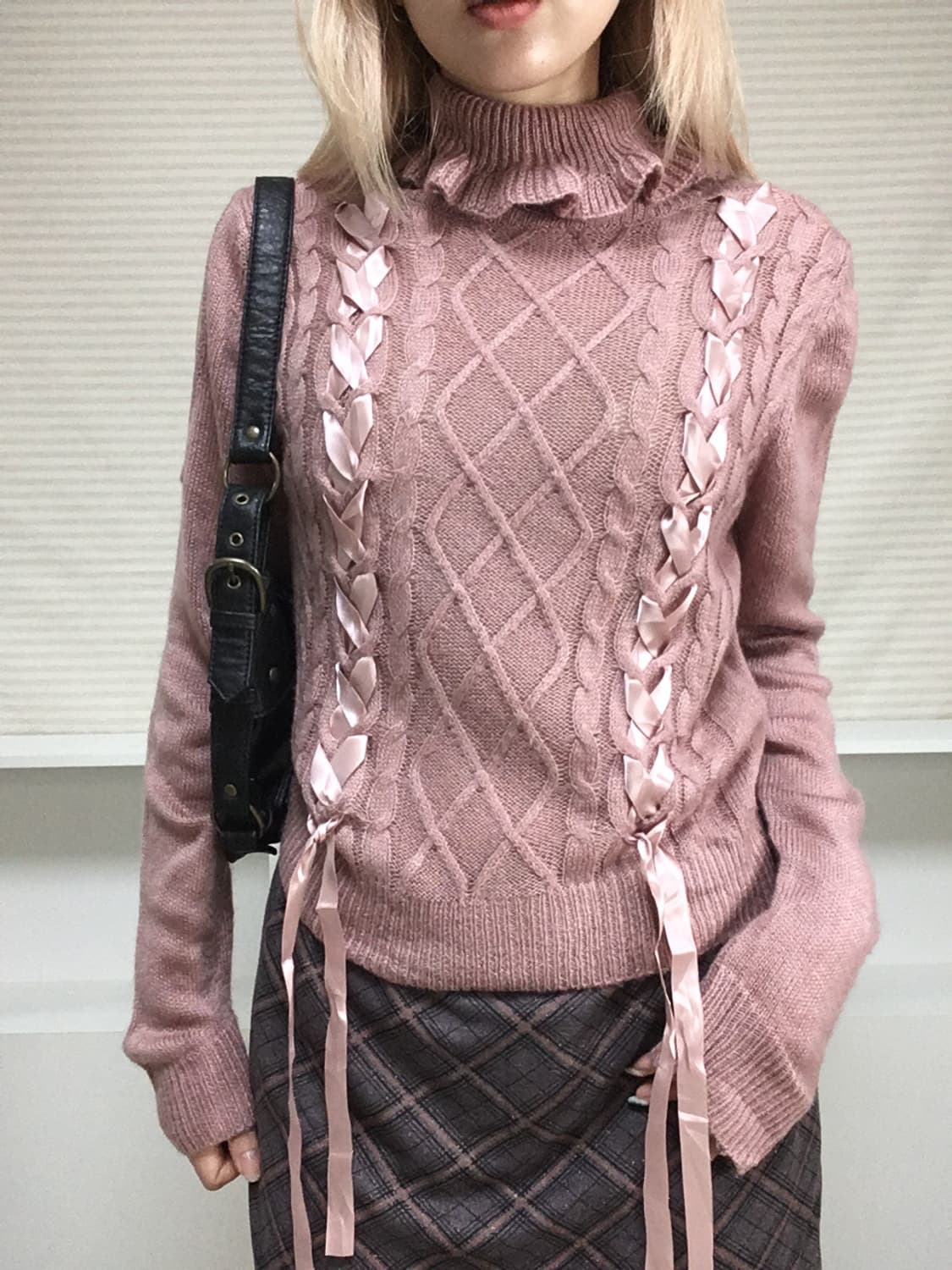 jpn vintage rosepink cut out eyelet knit 상품이미지1