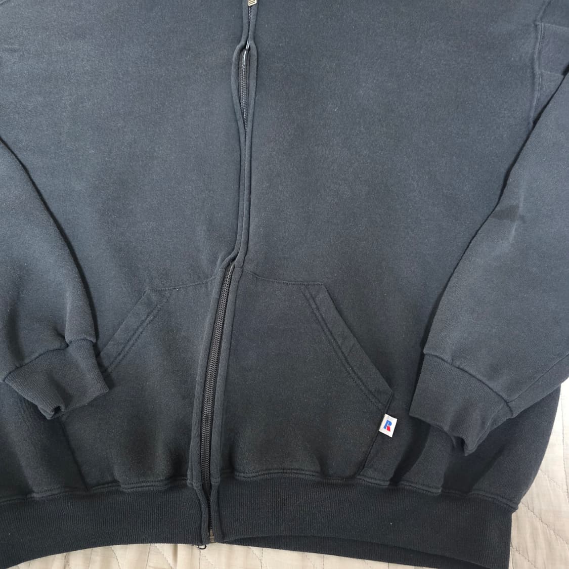 [XL] 90s 빈티지 러셀 애슬레틱 후드집업 블랙 ver.스테인 페이드 상품이미지2