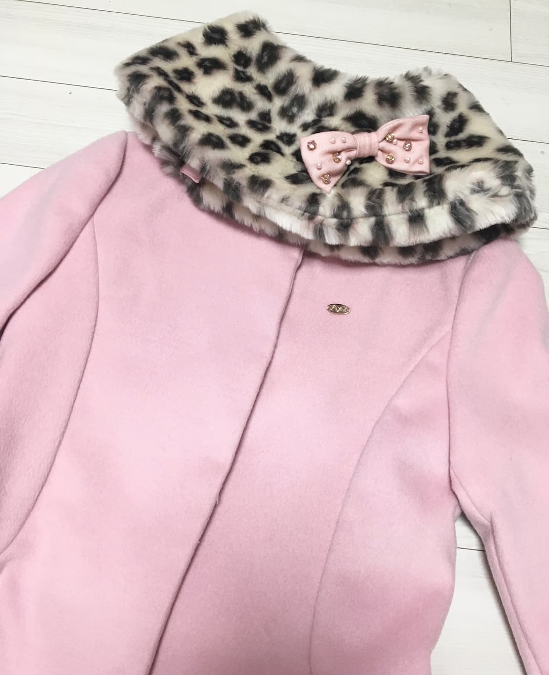 나나 하치깔 히메 갸루 핑크 호피 백리본 코트 🎀🗝️ 상품이미지3