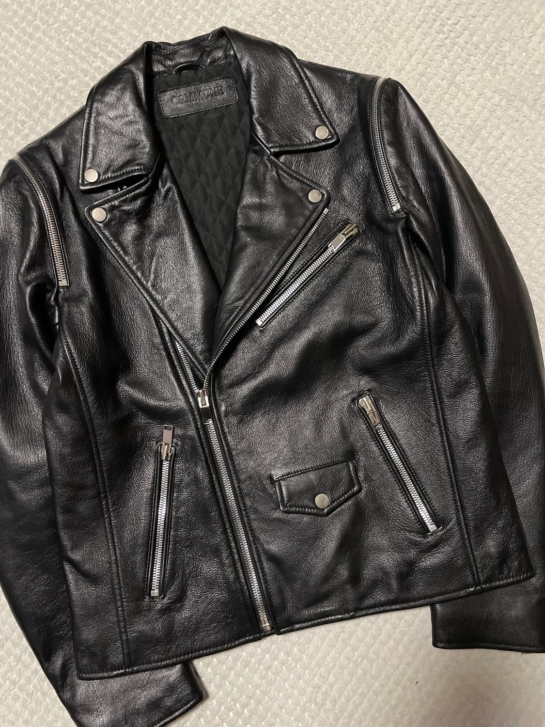 웨스턴 무드 램스킨 양가죽 체인 디테일 레더 자켓 상품이미지5