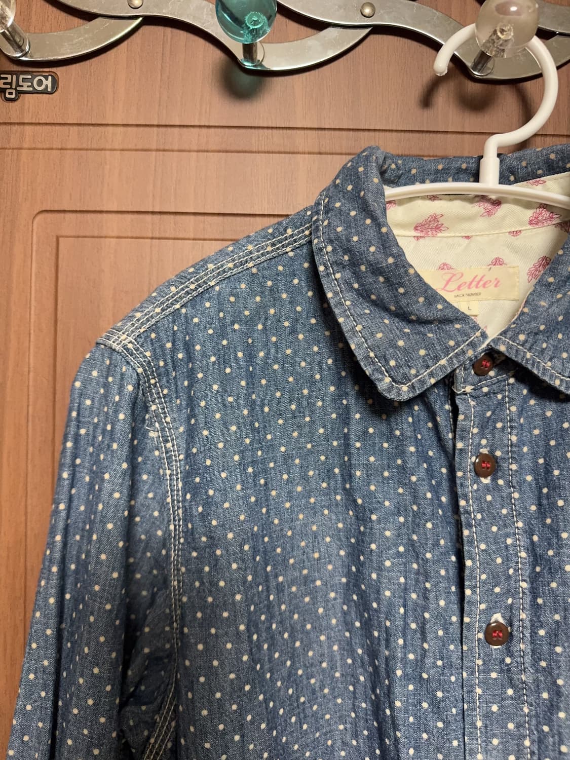모리걸 하구미 일본 빈티지 데님 도트 주머니 둥근카라 홍콩깔 셔츠 상품이미지2