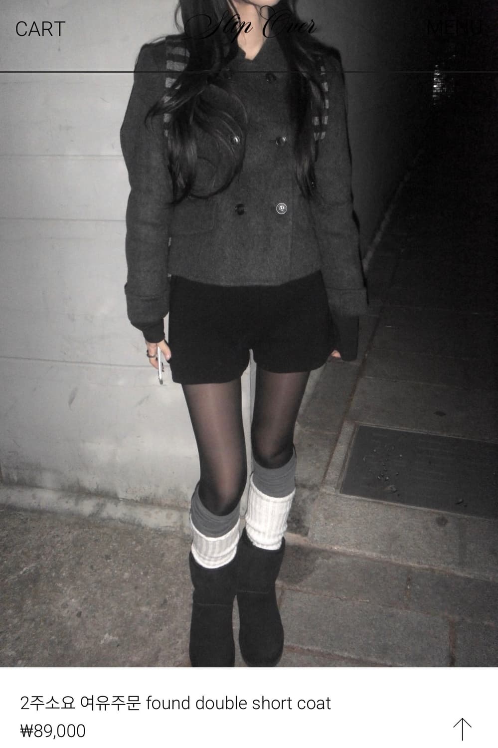 슬립오버 found double short coat 그레이 상품이미지1