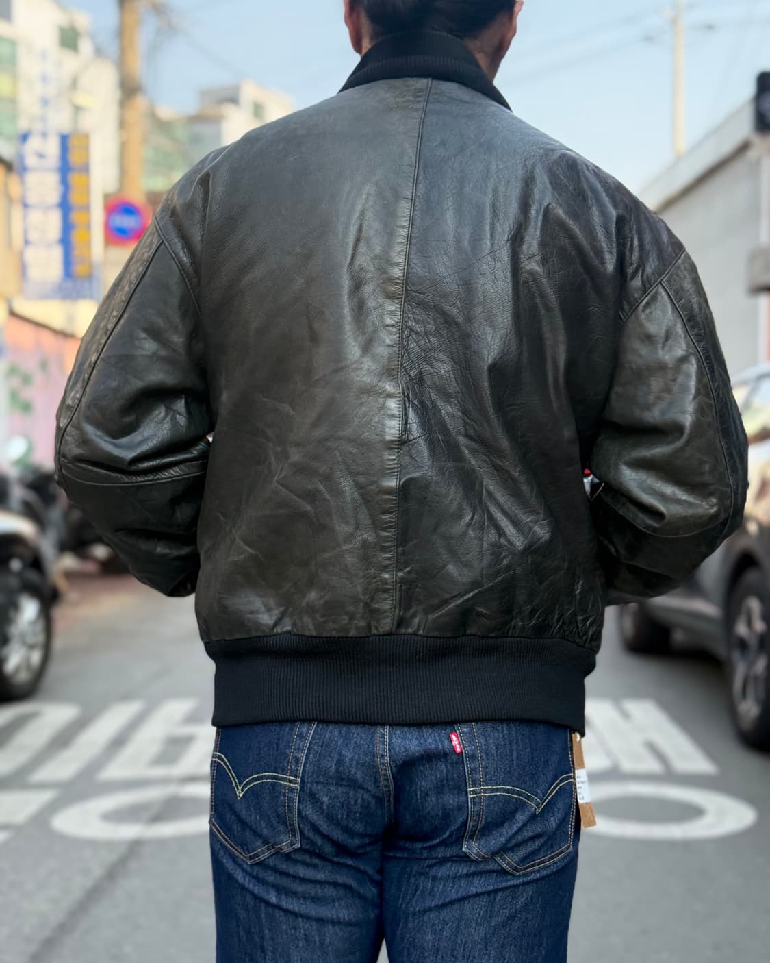 90‘s 알마니 진스 레더 봄버 자켓 40 상품이미지9