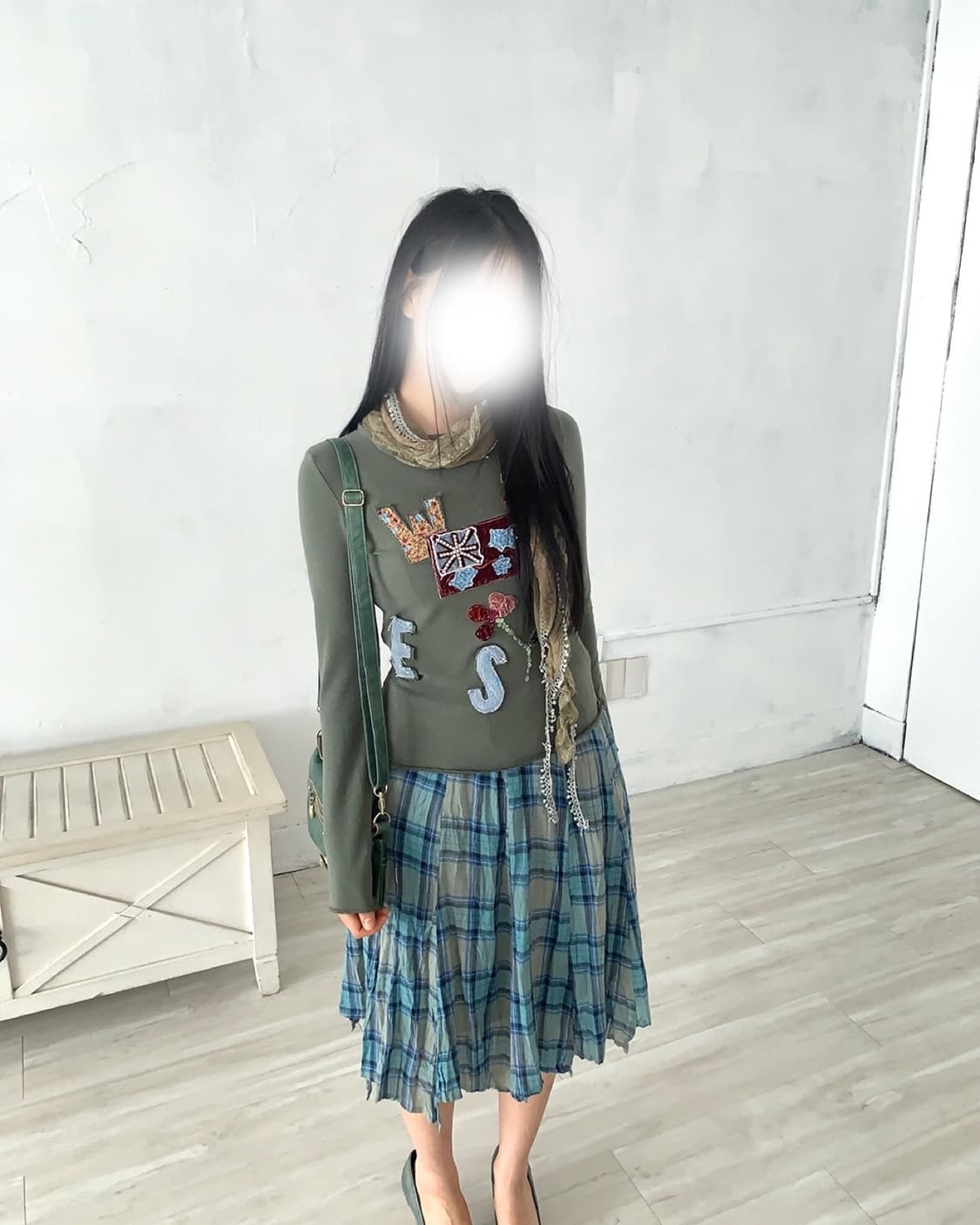 Blue Plaid Crinkle Midi Skirt 상품이미지8