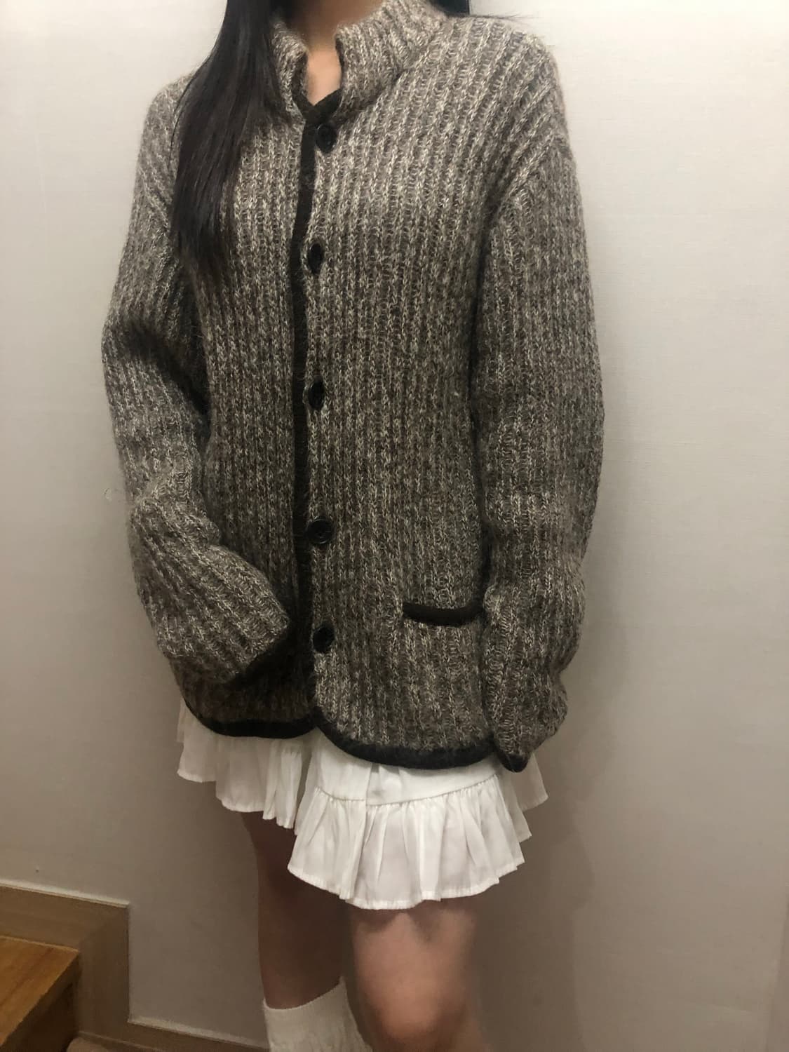빈티지 그레이 울 니트집업 상품이미지2