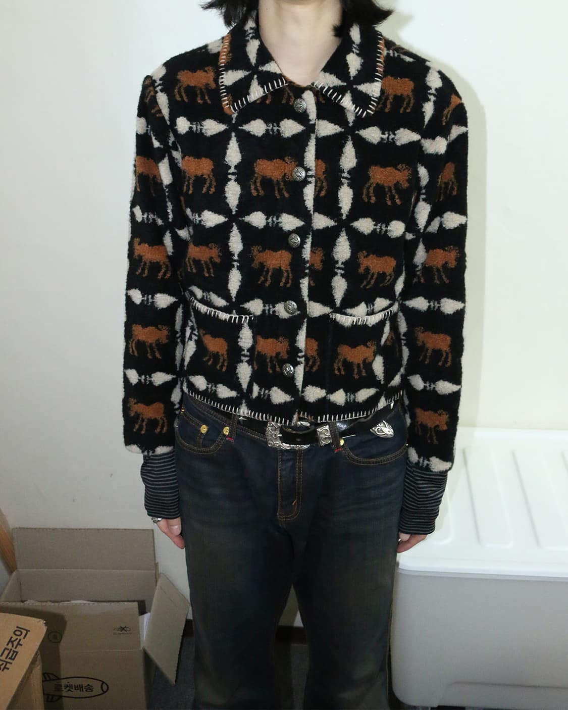 80s USA 말 그래픽 플리스 자켓 상품이미지3