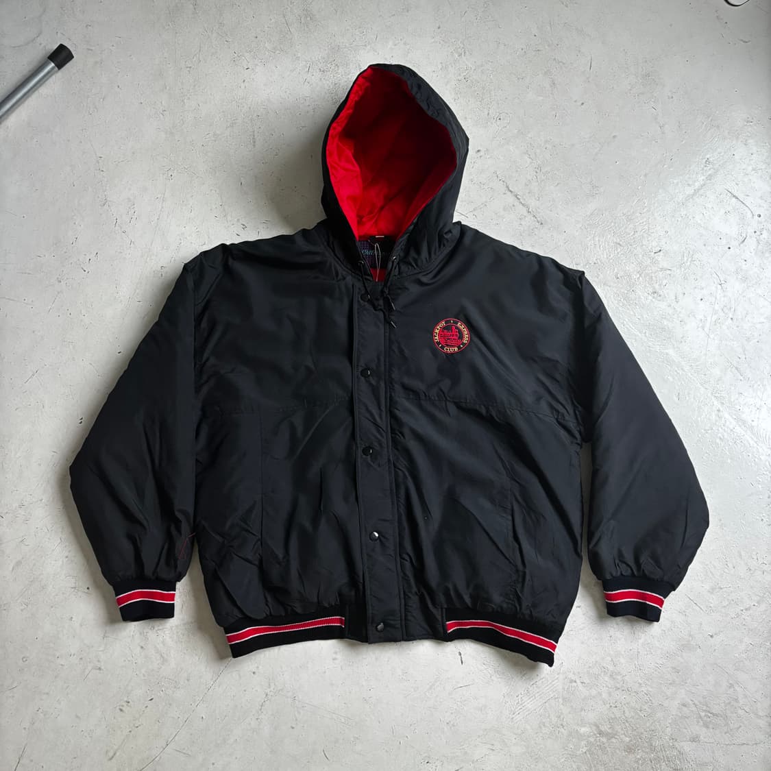 90s USA 빈티지 나일론 사틴 후드집업 자켓 XL 상품이미지1