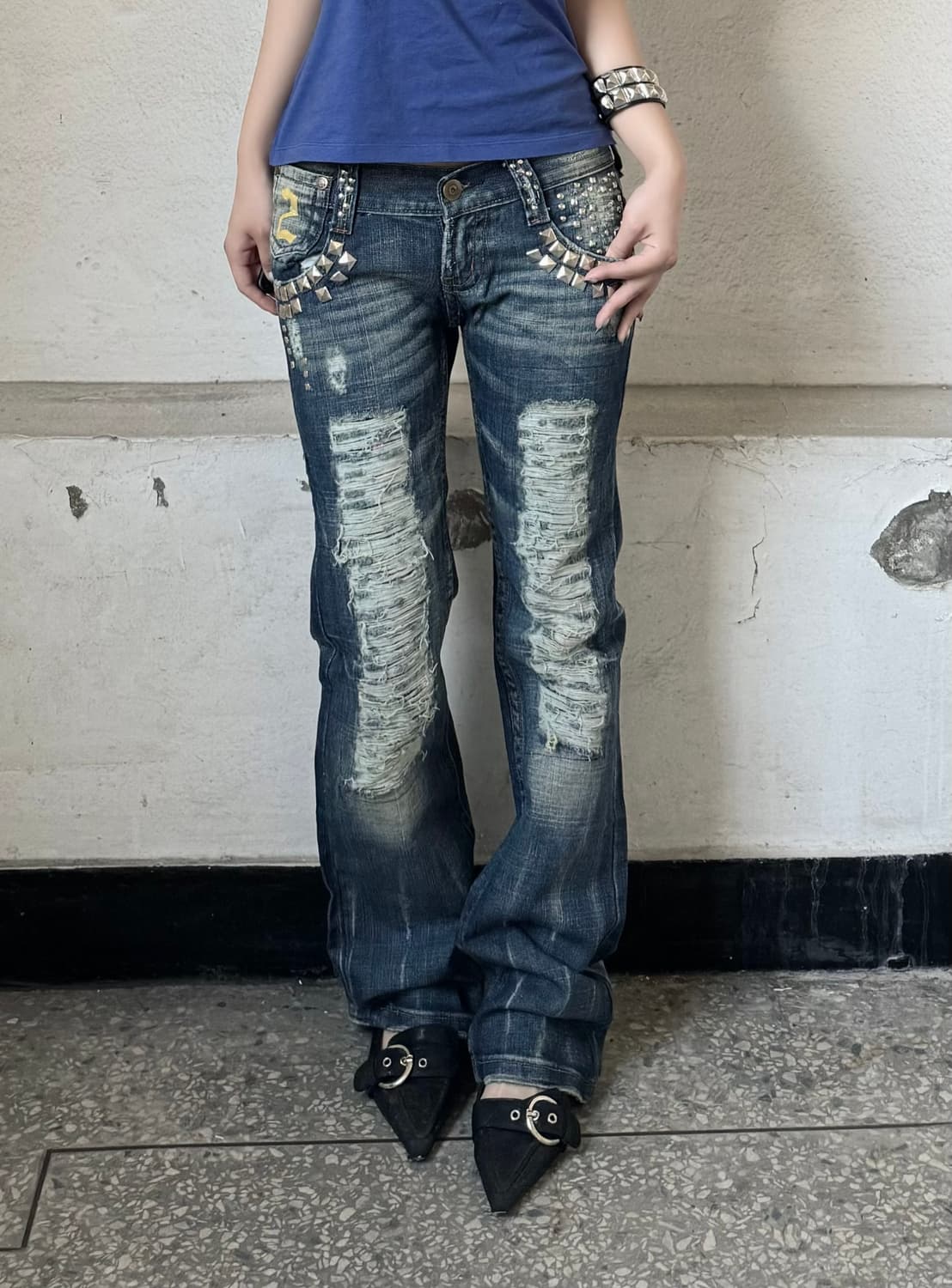 Stud distressed pants 상품이미지1