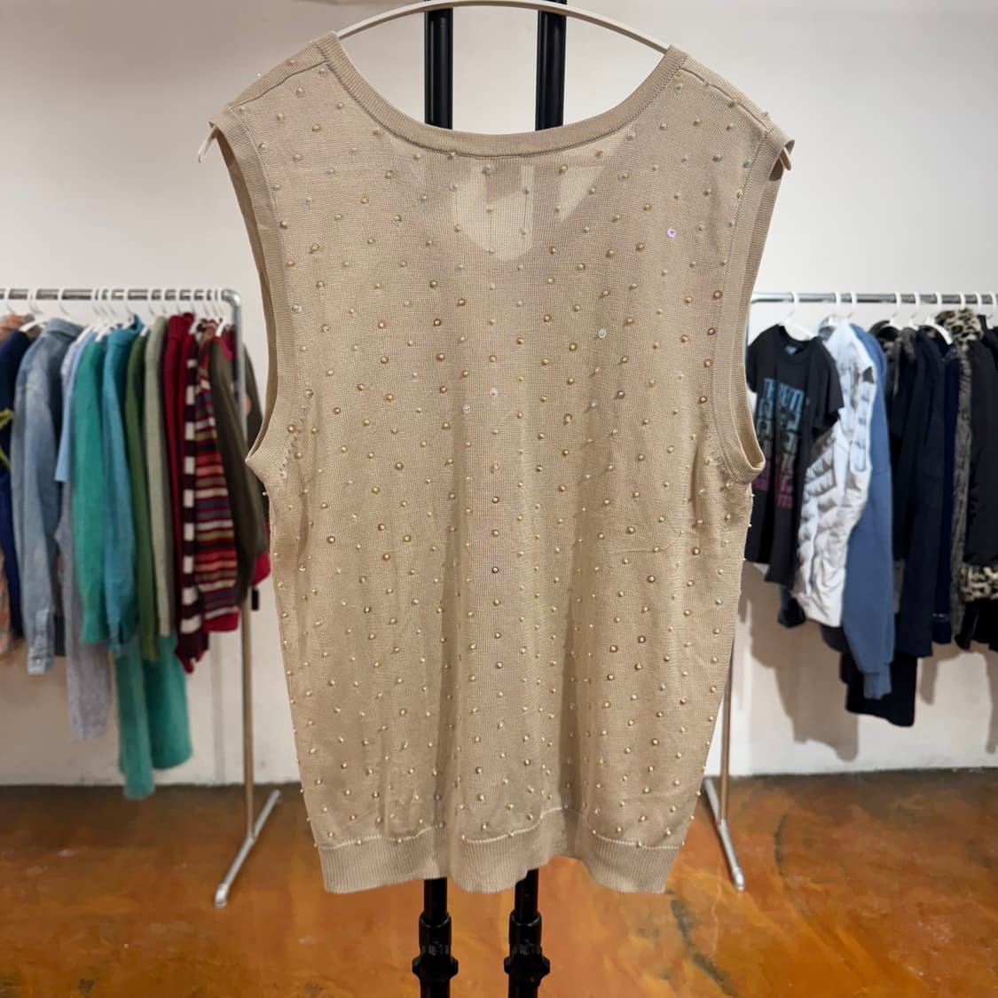 빈티지 스팽글 디테일 브이넥 니트 조끼 상품이미지3