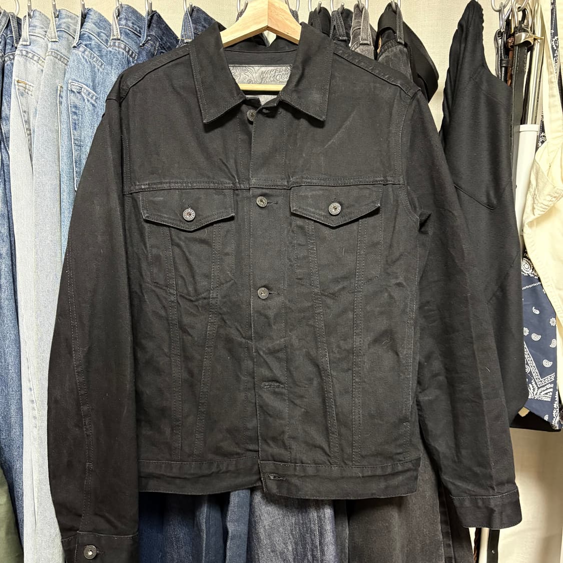 네이키드앤페이머스 블랙 셀비지 데님 트러커 자켓 m 상품이미지2